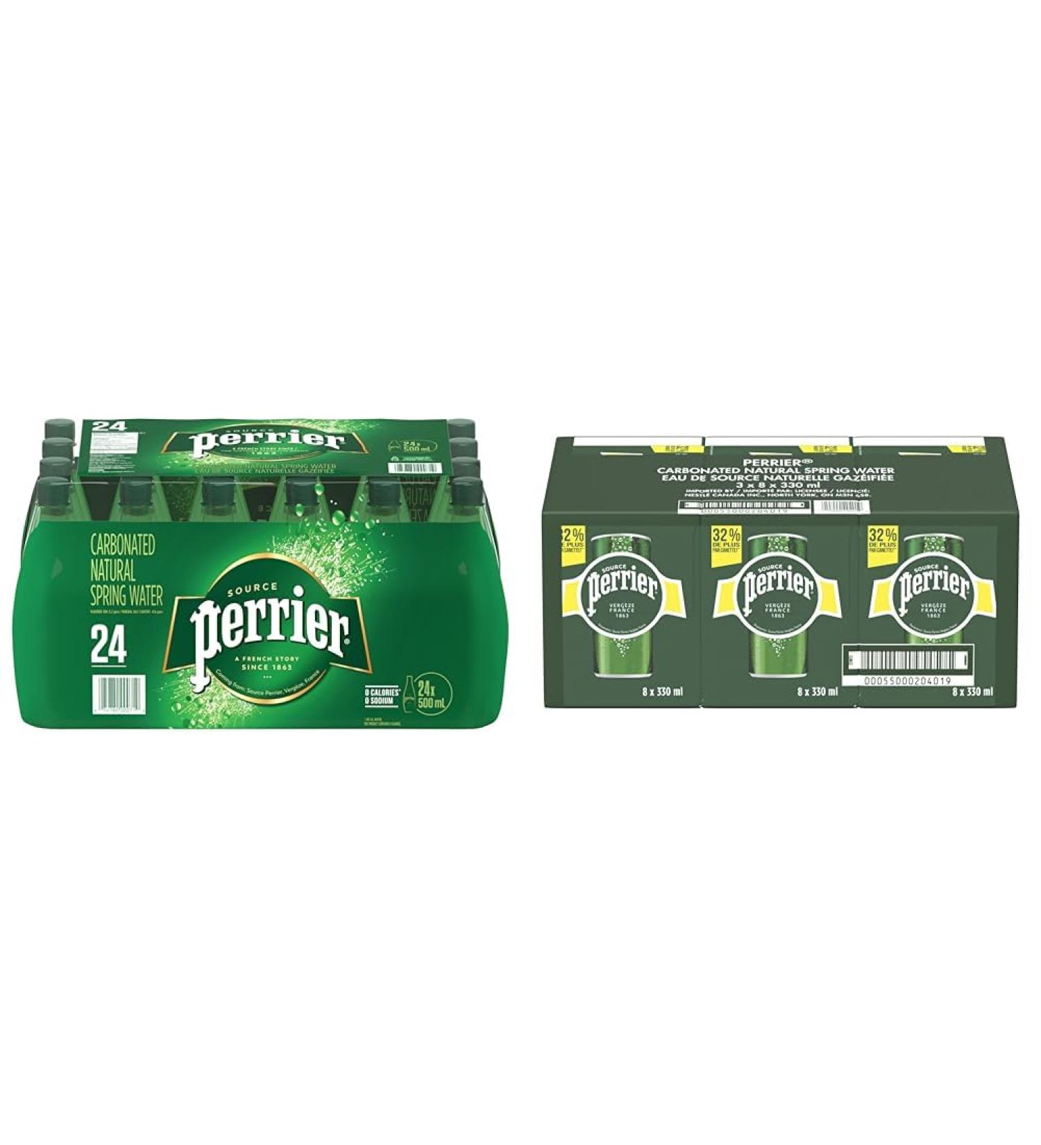 Perrier Carbonated Natural Spring Sparkling Water Original 500mL Plastic Bottle 24 Bottles Total & Original Carbonated Natural Spring Water No Calories No Sweeteners No Sodium 330ml Sparkling Water + Spring Water 24 Cans - Buy Online on GoSupps.com
