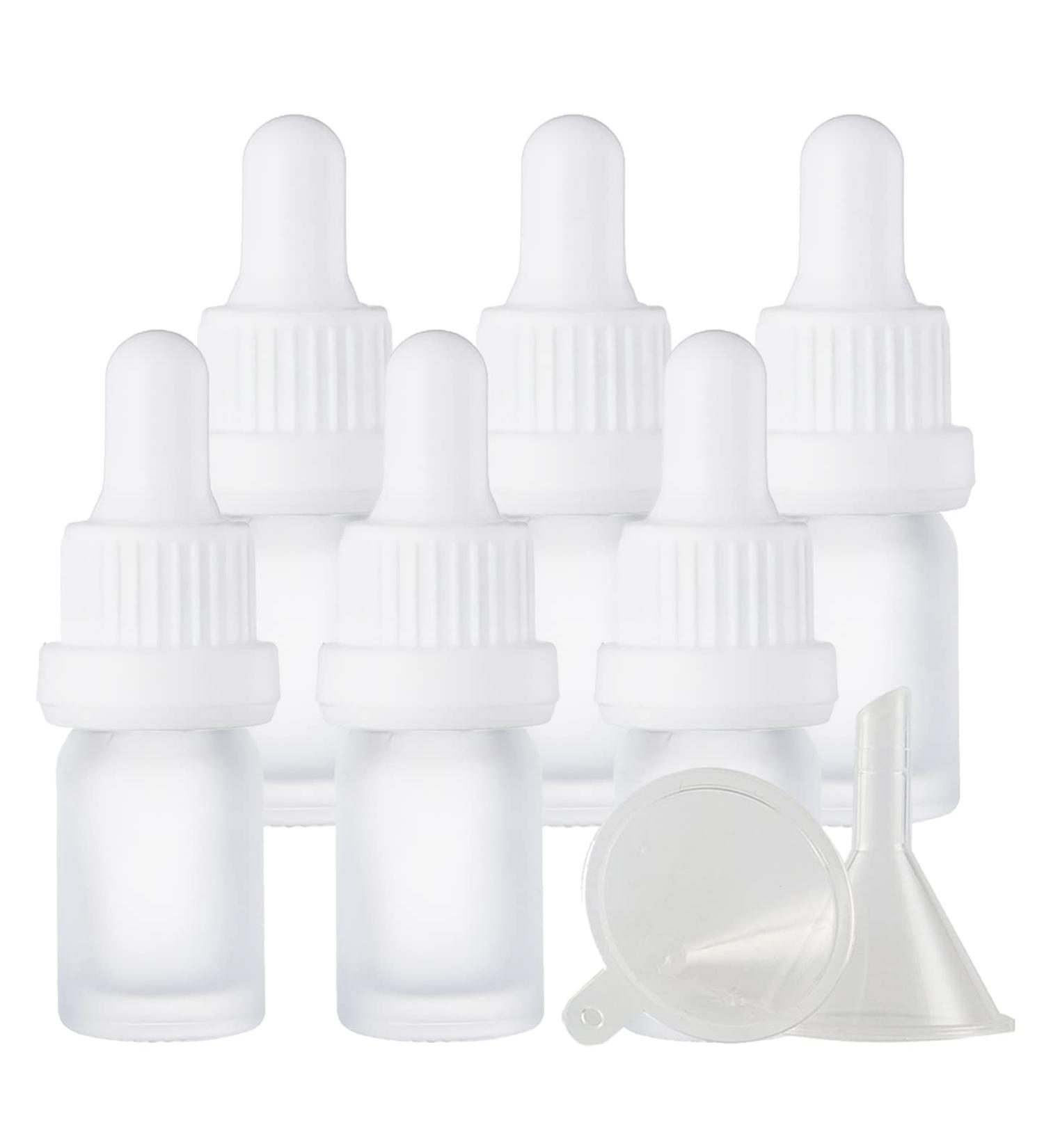 Zeoabsy 6-Piece 5ml Frosted Clear Glass Pipette Bottles | Essential Oil Drip Bottles with White Lock Rings for Aromatherapy - Buy Online on GoSupps.com