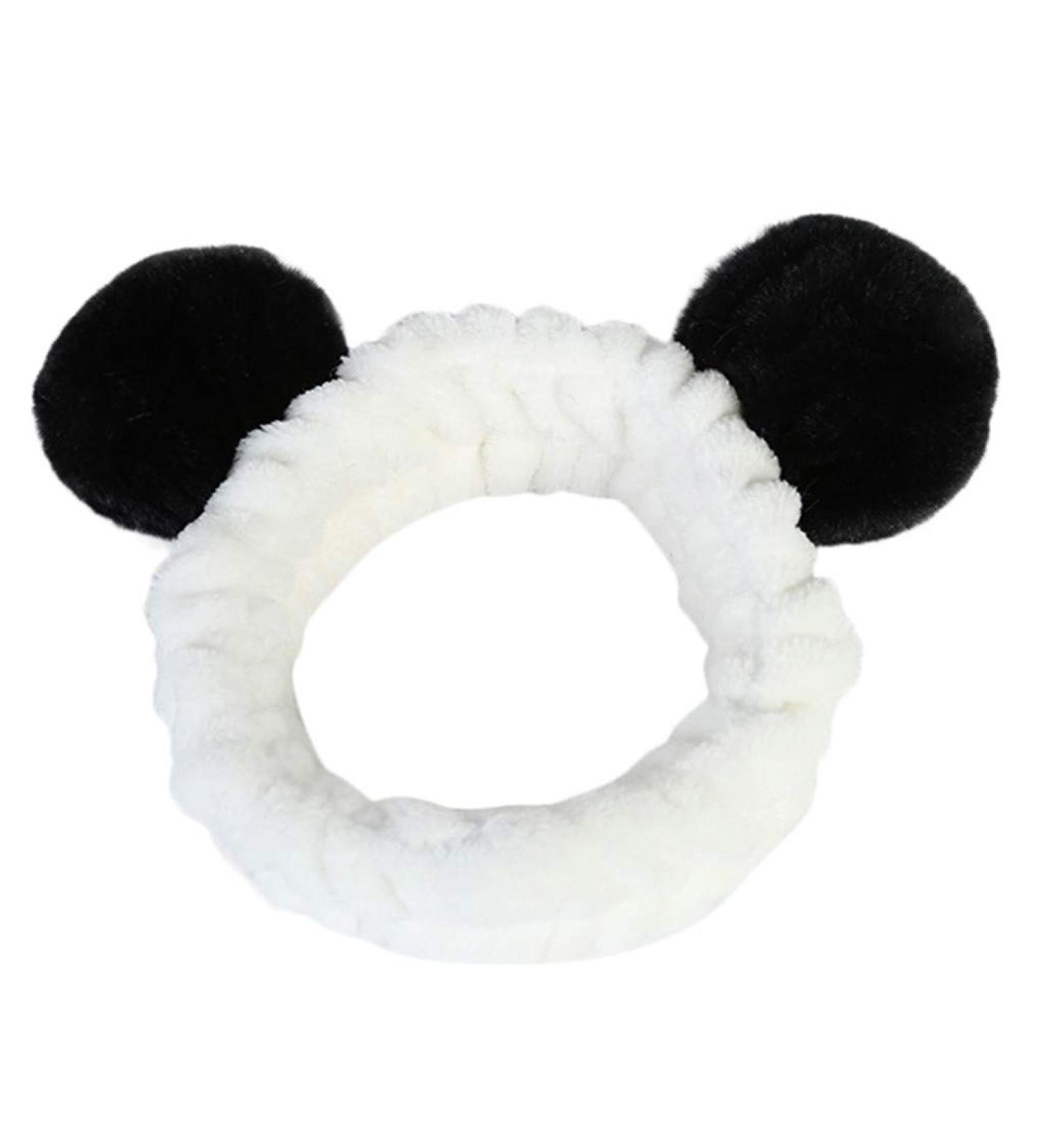SP1 Sallyohno Make-up headband fluffy elastic band Band Panda Ear Cute Head Nice hair band For spa facial cleaning facial care (black)