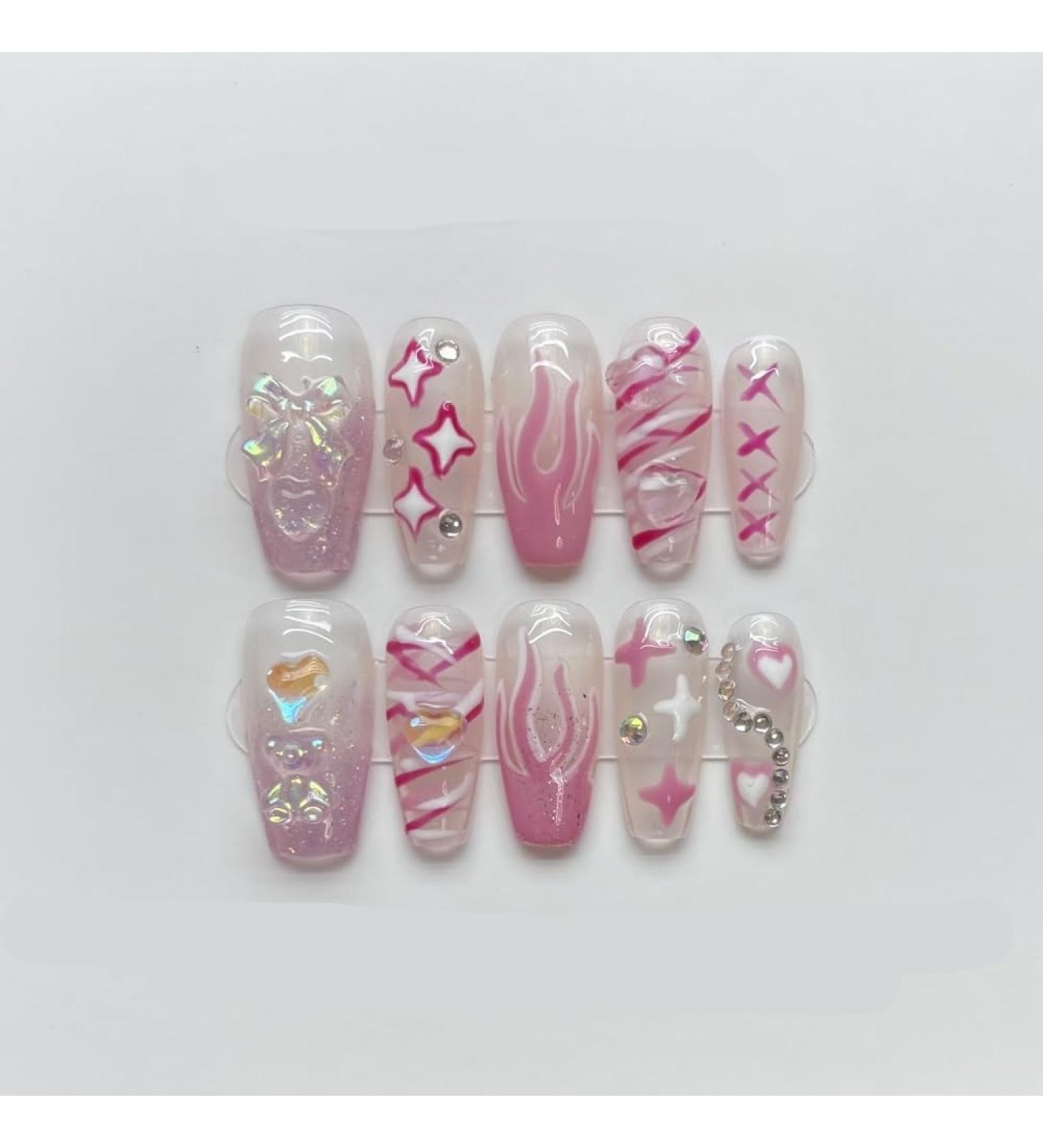 Handmade nail art handmade nail dressing student bride's nail new trapezoidal false nail patch(XS) - Buy Online on GoSupps.com