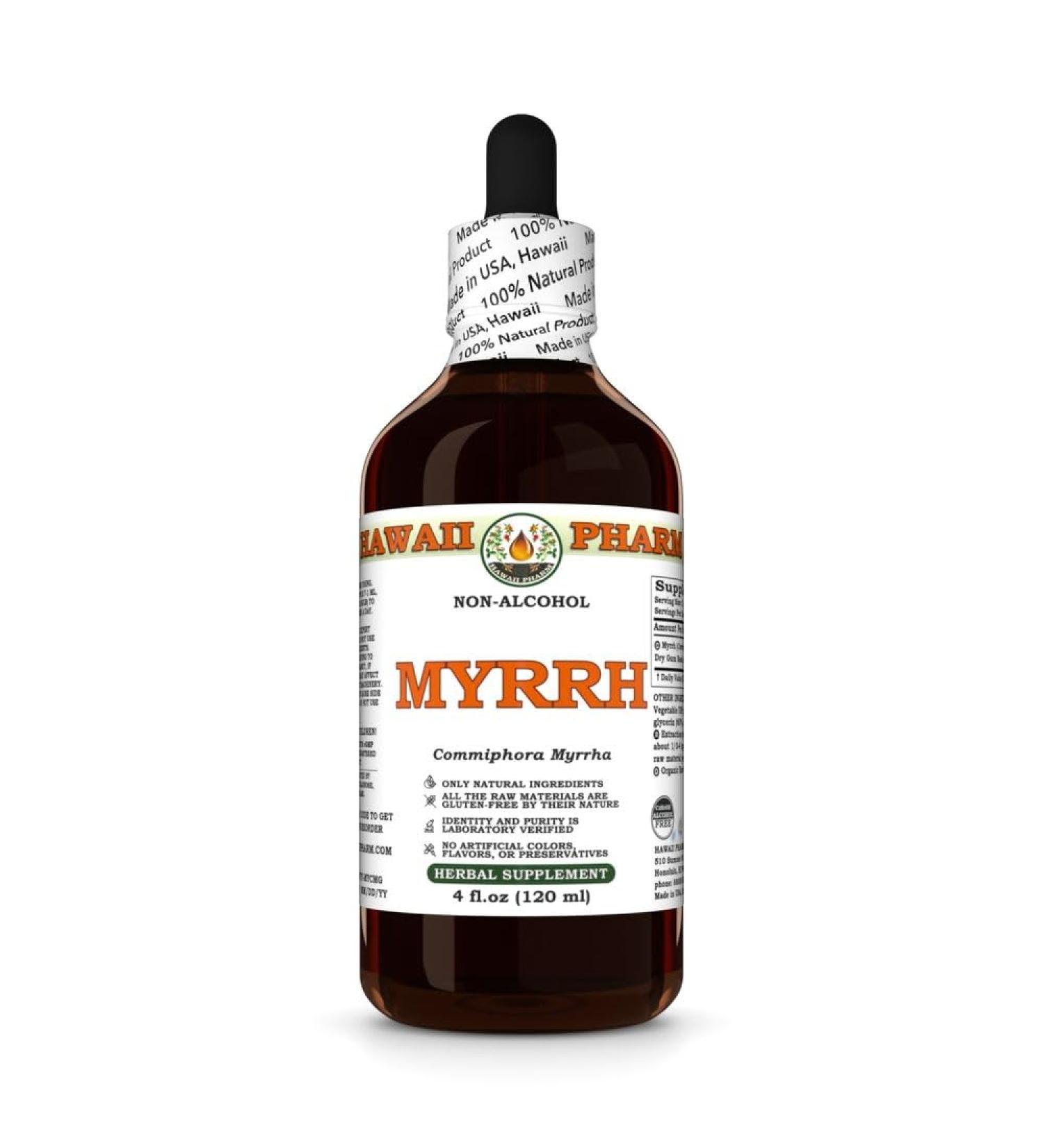 Myrrh Alcohol-Free Liquid Extract Organic Myrrh (Commiphora myrrha) Gum Resin Glycerite Natural Herbal Supplement Hawaii Pharm USA 4 fl.oz - Buy Online on GoSupps.com