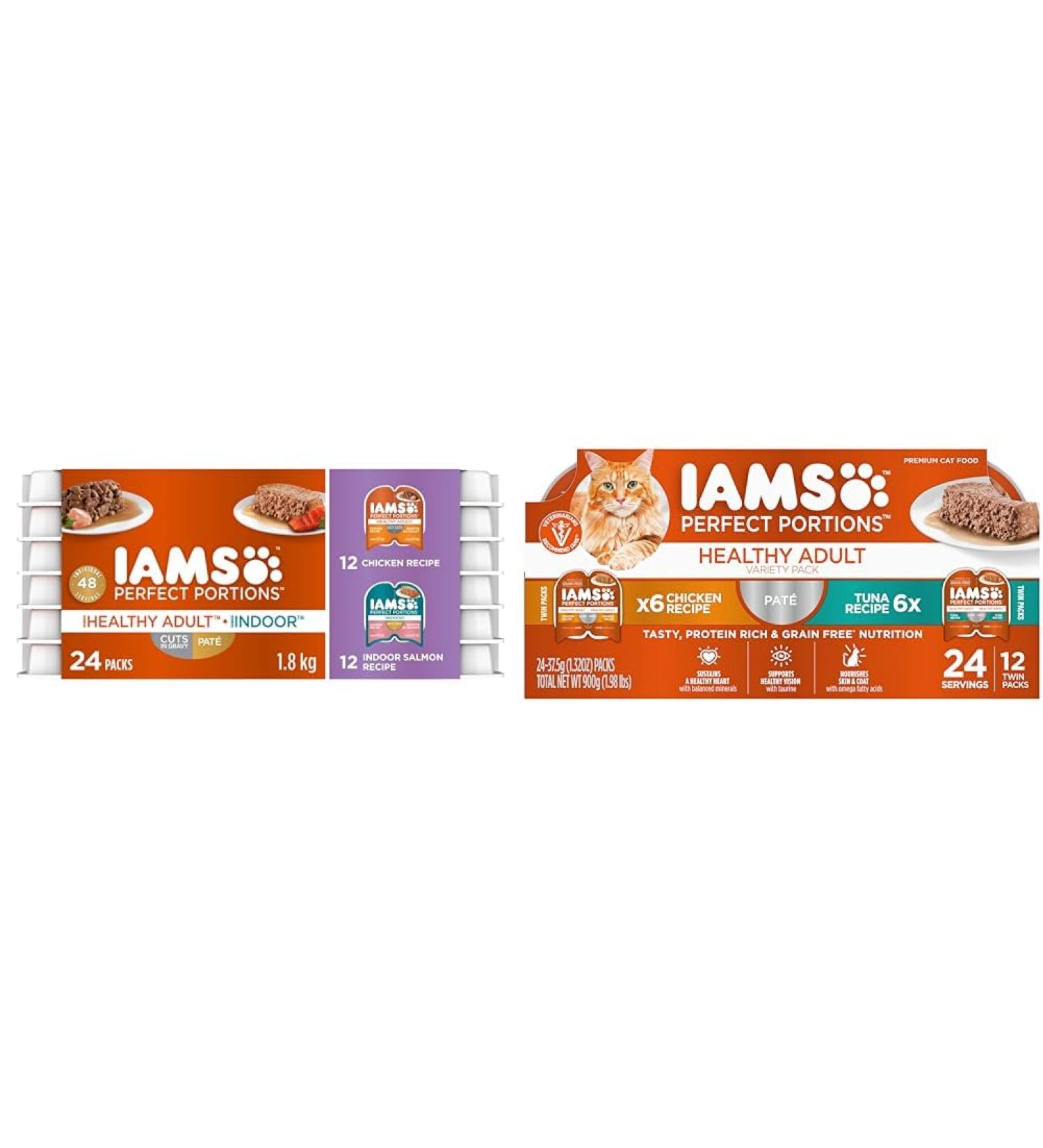 IAMS Perfect Portions Wet Cat Food Adult Grain Free & Perfect Portions Healthy Wet Cat Food Adult Grain Free Pat - Chicken and Tuna 75 g (Pack of 12) Chicken & Salmon Wet Cat Food+ Cat Food 2.6 oz. - Buy Online on GoSupps.com