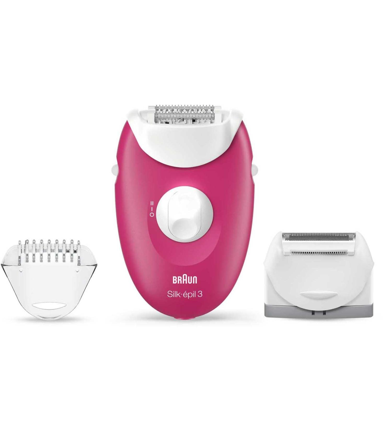 Braun Silk- pil 3 Beauty set epilator women for hair removal attachments for razors trimmer and massage for body 3-410 raspberry (Raspberry)