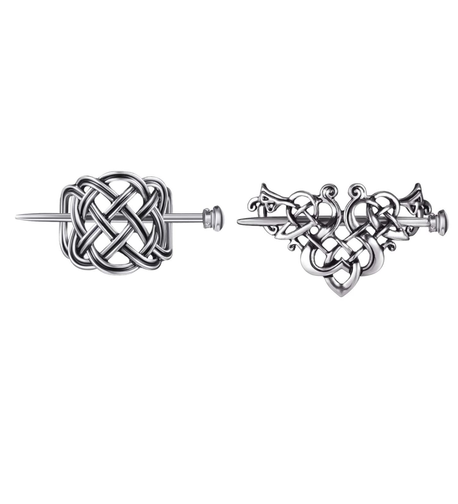 2 Pcs Viking Celtic Knot Hair Clips - Alloy Hair Sticks for Women & Girls - Silver Long Hair Accessories - Buy Online on GoSupps.com