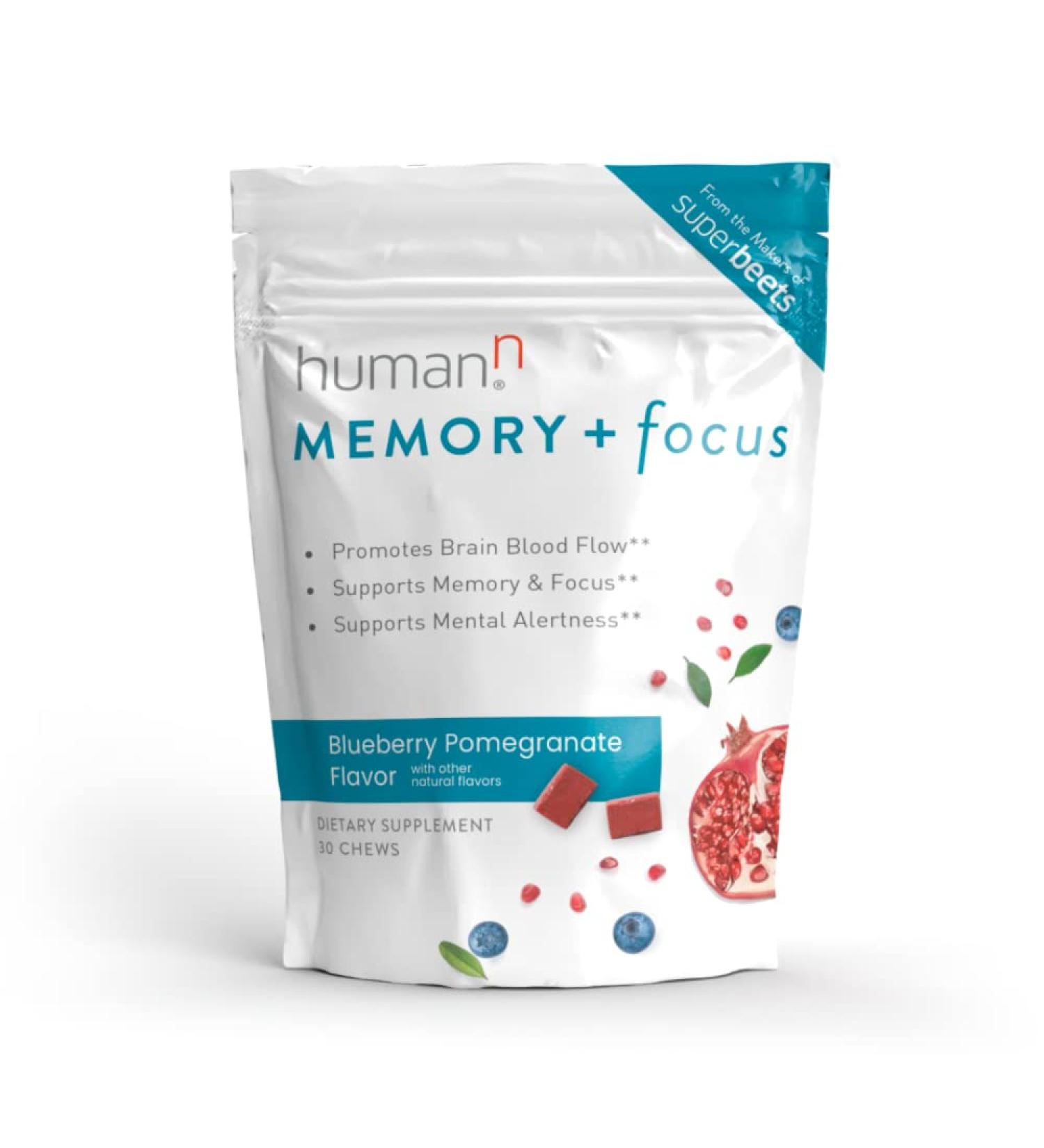 HumanN SuperBeets Memory + Focus Chews - Brain Health Nootropic with Resveratrol & Beet Root, Blueberry Pomegranate, 30 Soft Chews - Buy Online on GoSupps.com