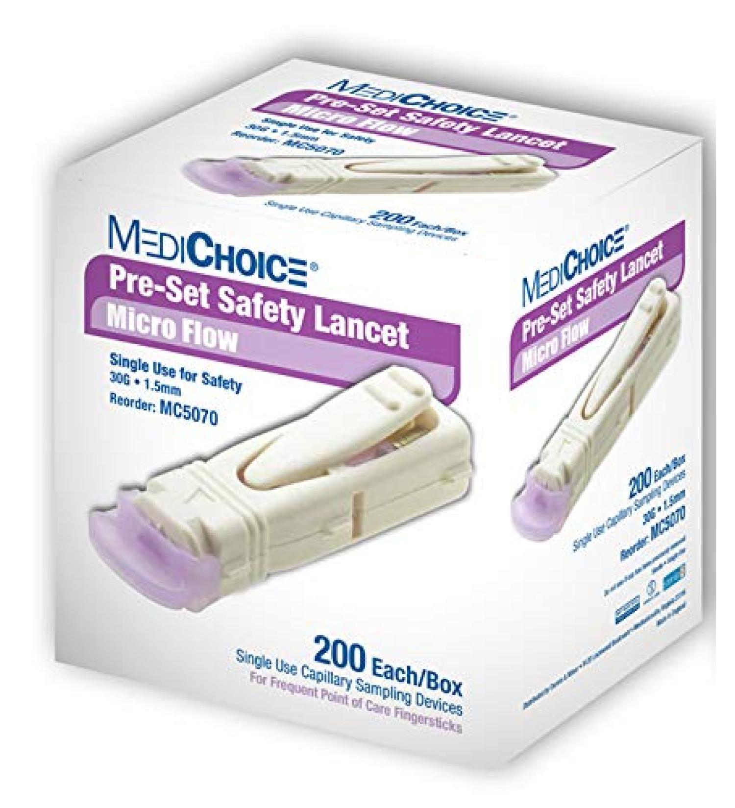 MediChoice Disposable Lancet  Pressure Activated  Single Use  3 Gauge  1.5 mm Depth Purple  1314MC5070 (Box of 200)
