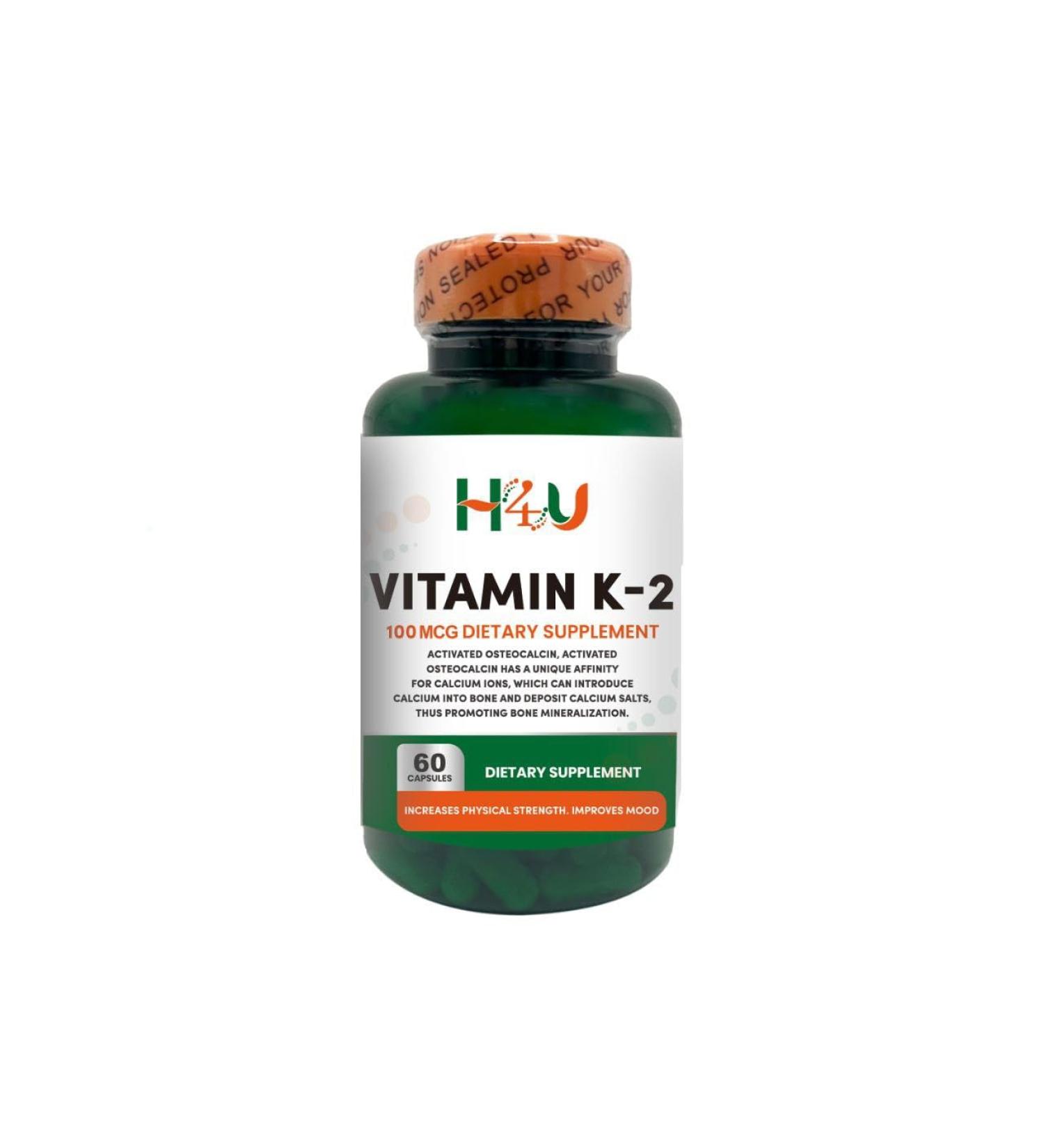 H4U Vitamin K-2 (MK7) Veg Capsules Support Bone Health 100 mcg 60 Count - Buy Online on GoSupps.com