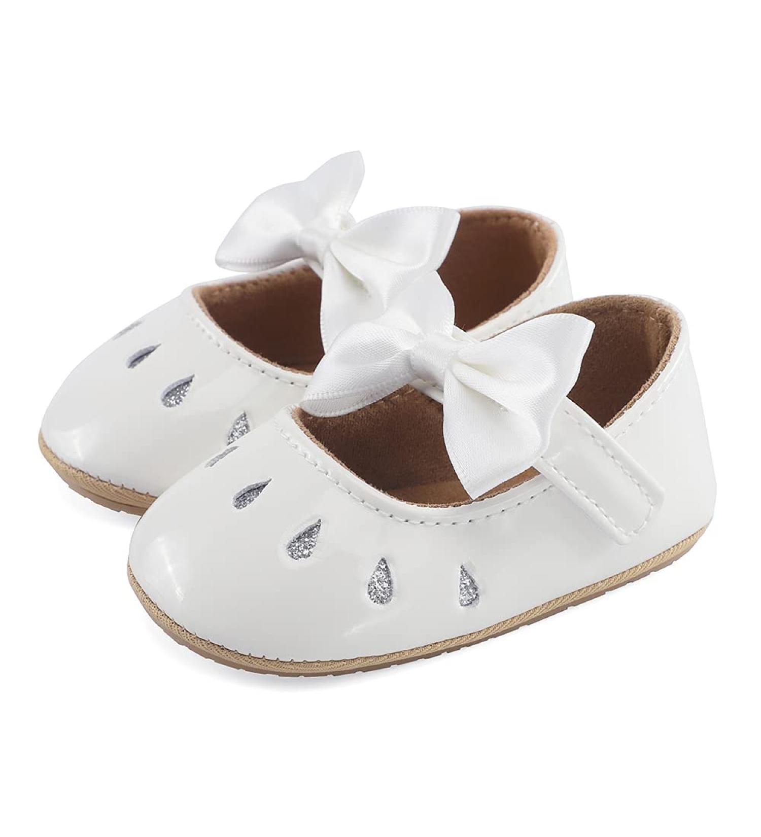 LACOFIA Baby Girls Anti-Slip First Walking Shoes | Infant Bowknot Mary Jane Princess Party Shoes 6-12 Months - White - Buy Online on GoSupps.com