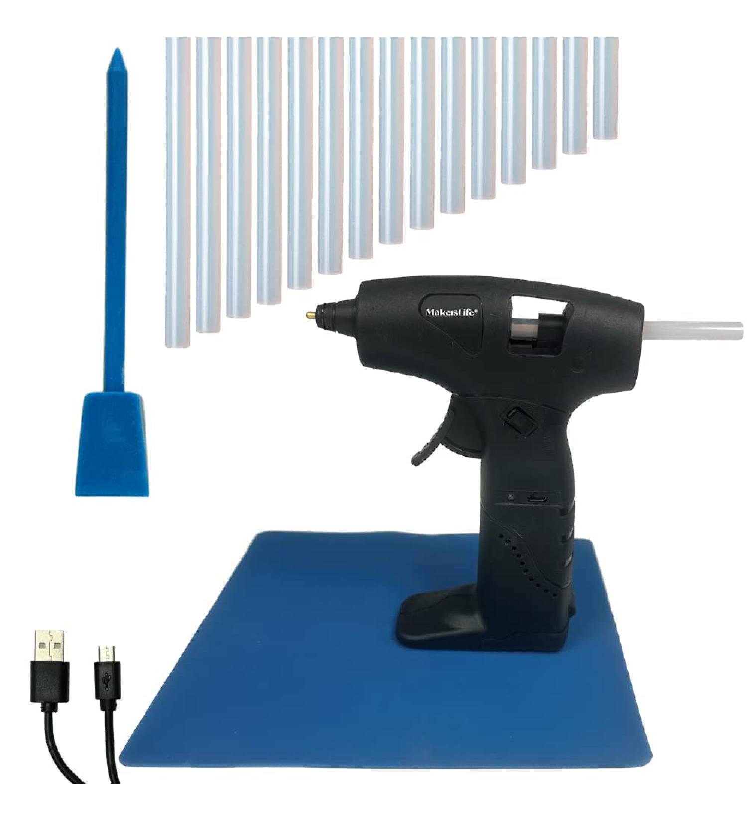 Rechargeable Cordless Hot Glue Gun Kit with 15 Mini Sticks, Silicone Mat & Crafting Tool - Fast Heating, Bonds to Various Materials - Buy Online on GoSupps.com