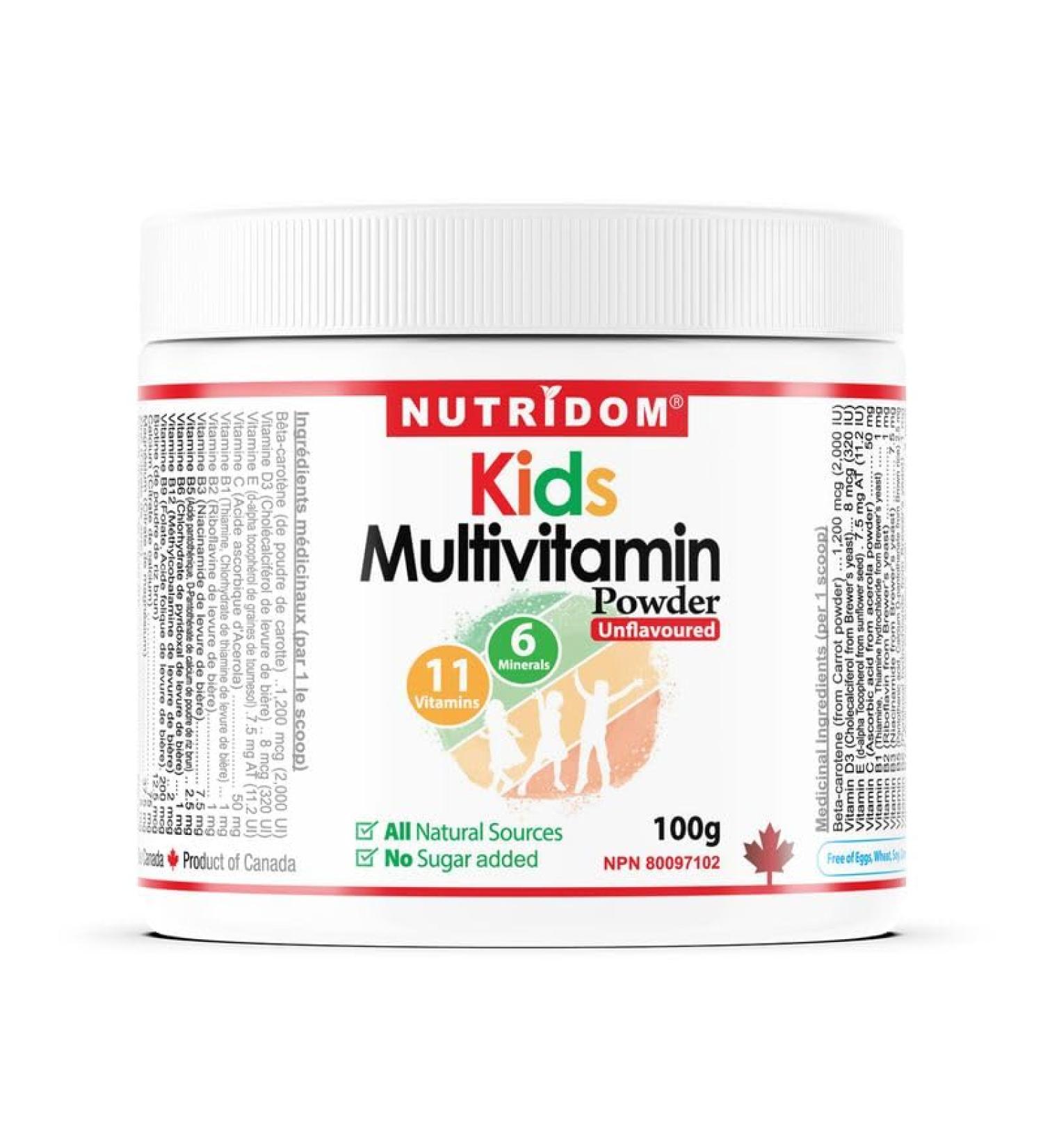 Nutridom Complete Kids Multivitamin Powder - 100g All-Natural Non-GMO Sugar-Free Vegan Vegetarian - with Vitamins A B Complex C D3 Magnesium Calcium Biotin and More for Optimal Child Health and Wellness. - Buy Online on GoSupps.com