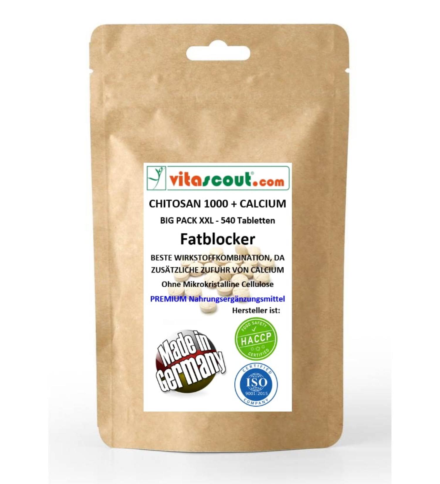 Chitosan Mega + Calcium - 540 Tablets | High-Dose Fat Blocker & Carb Blocker | No Magnesium Stearate | Made in Germany - International Shipping Available - Buy Online on GoSupps.com