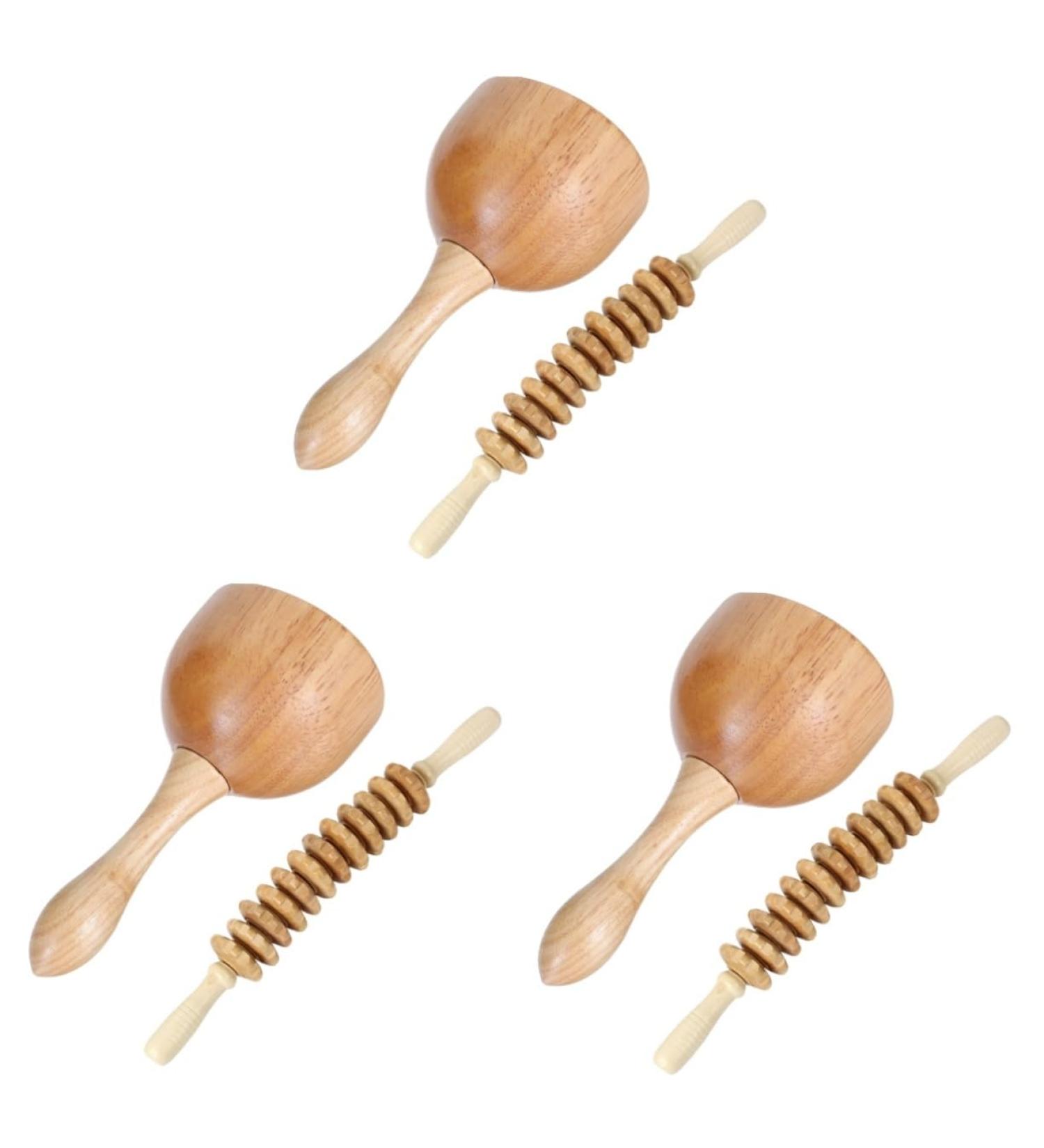 3 Sets Wooden Massage Tools - Facial Roller & Acupunctive Scraping Board for Skin Care - Hand & Foot Massage 17.5x9cm - Buy Online on GoSupps.com