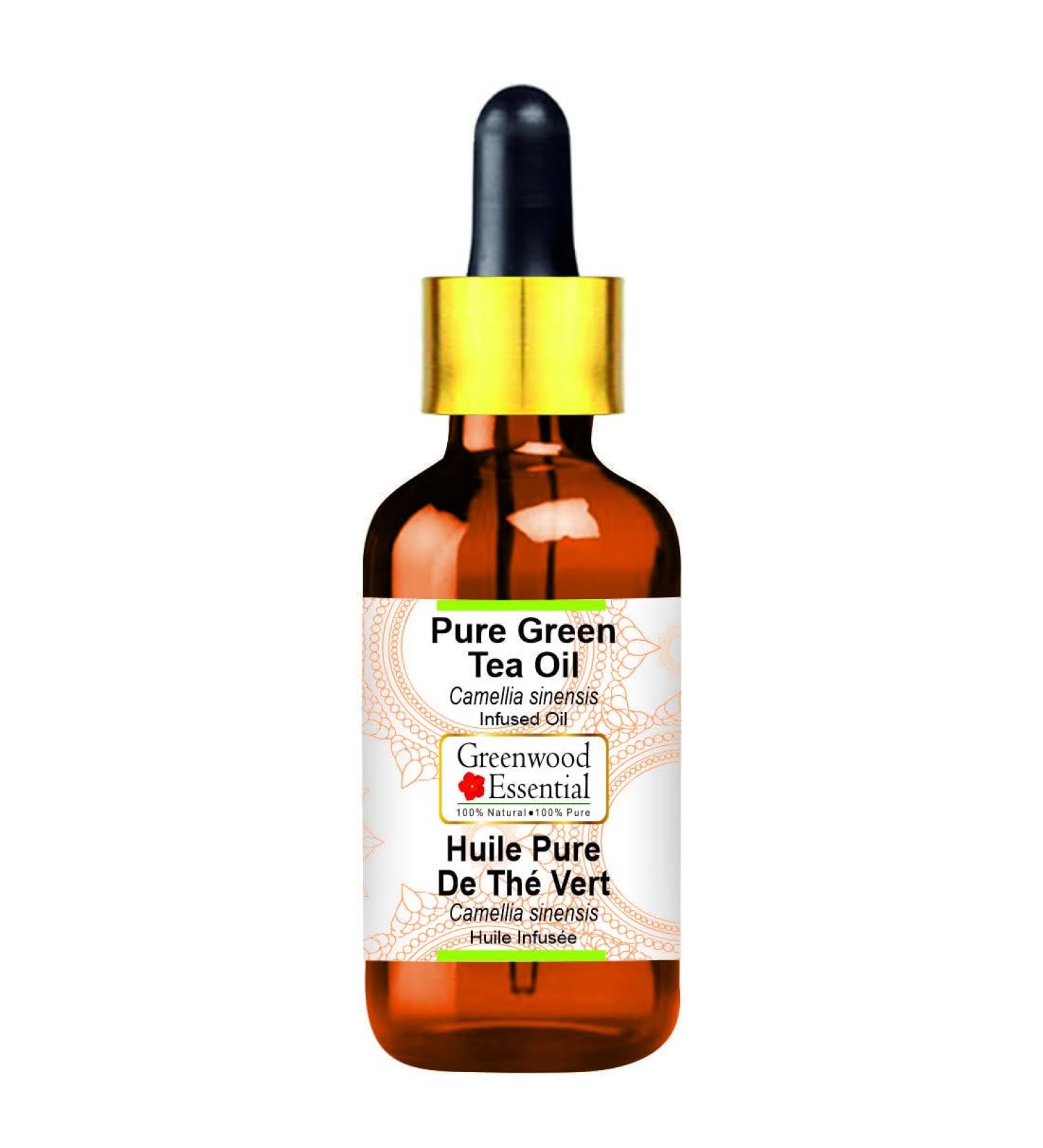 Greenwood Essential Green Tea Oil (Camellia sinensis) with Glass Dropper | Infused | Natural | Undiluted | For Diluting Essential Oils | For Skin & Massage | Men & Women | 100ml (3.38 oz) - Buy Online on GoSupps.com