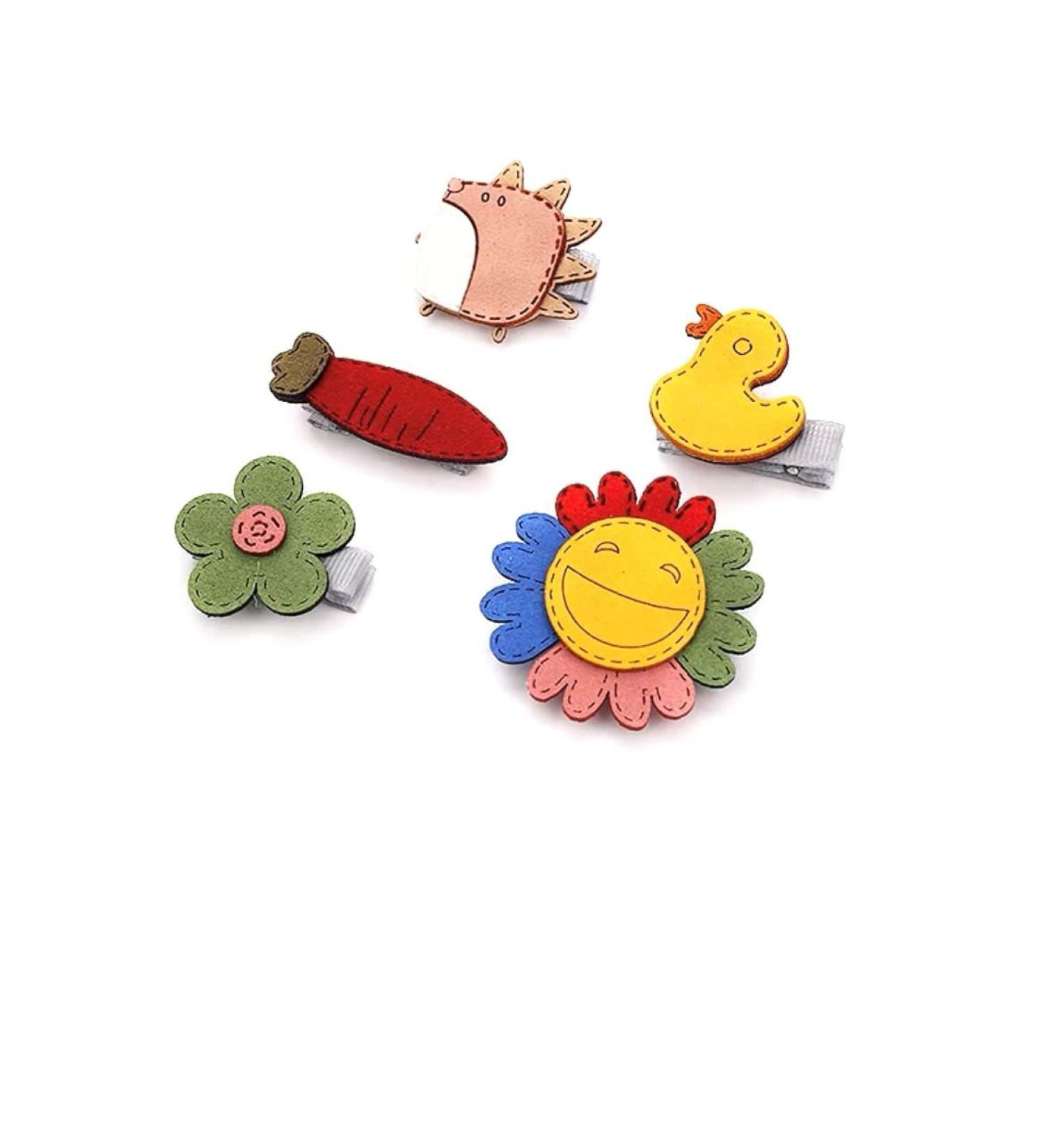 PEAK TOWN Candy-colored kid's hair accessories flower and fruit rainbow hairpin set girl cartoon animal cute hairpin Package include 5pcs Hair Clips (SUNFLOWER(5PCS))