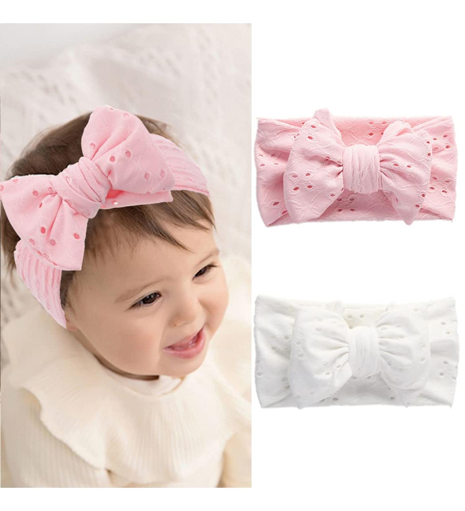 Fashion Band for Baby Girls - White Nylon Bowknot Elastic Hair Bands | Cute Headgear Set (2-Pack) - Perfect for Toddlers - Buy Online on GoSupps.com