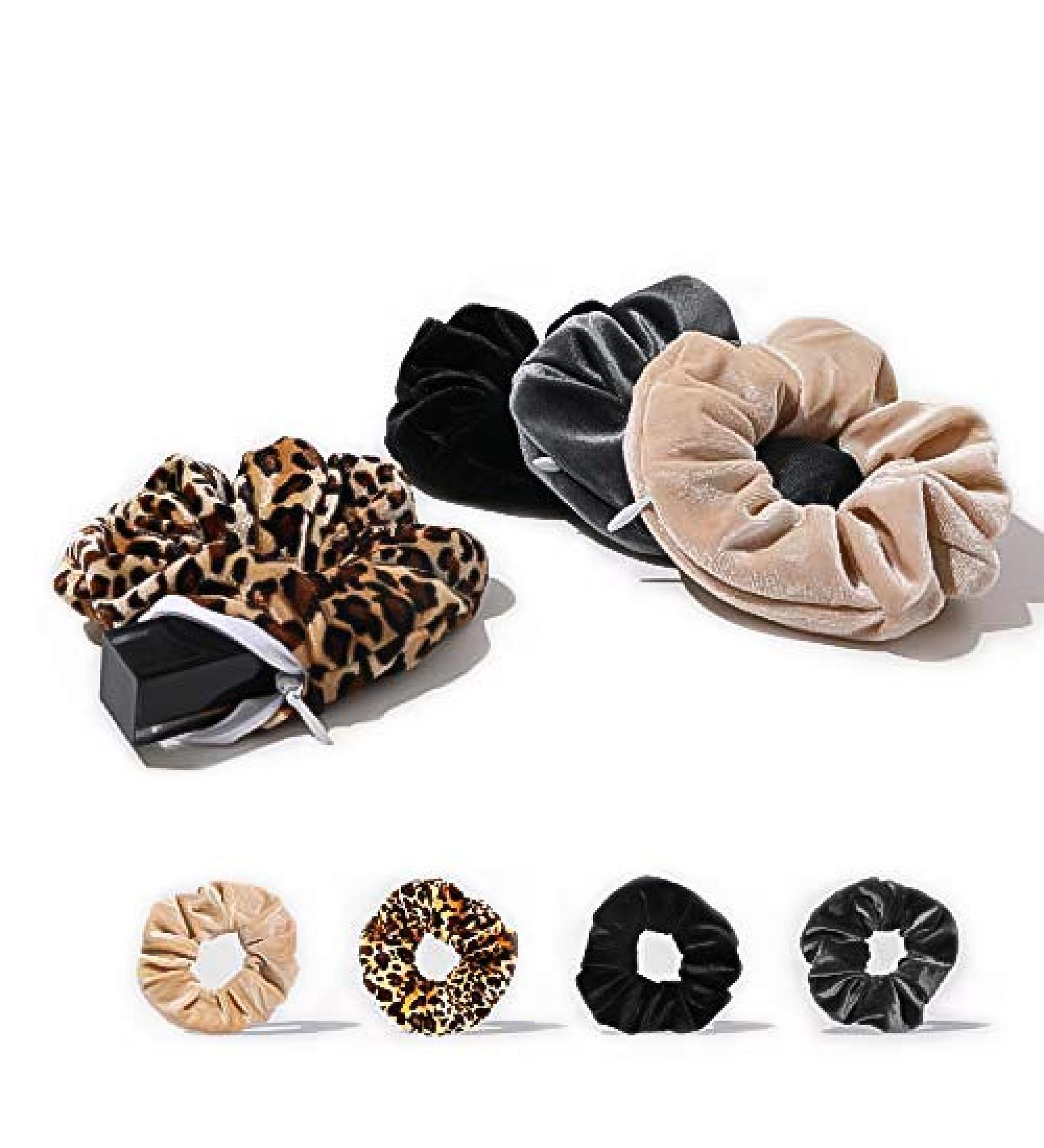 Velvet Hair Pocket Scrunchies with Hidden Zipper - 4 Mixed Pack | Elastic Hair Accessories for Women and Girls - Buy Online on GoSupps.com