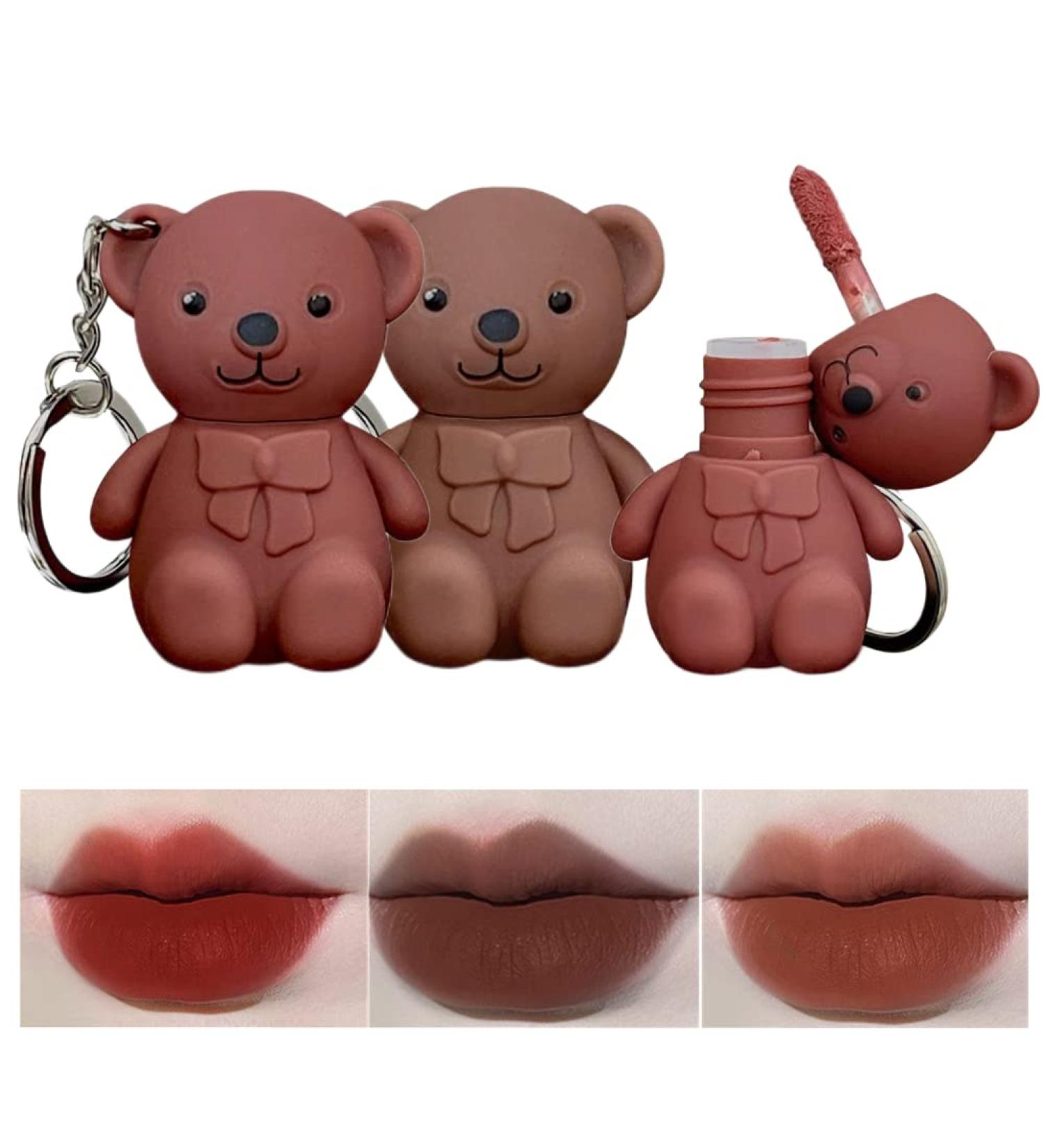 6Pcs 2 in 1 Bear Keychain Lipsticks Set - Waterproof Velvet Matte Lipstick & Lip Gloss for Long-Lasting Beauty Makeup - Ideal for Office Lady - Cute Bear Design - Buy Online on GoSupps.com