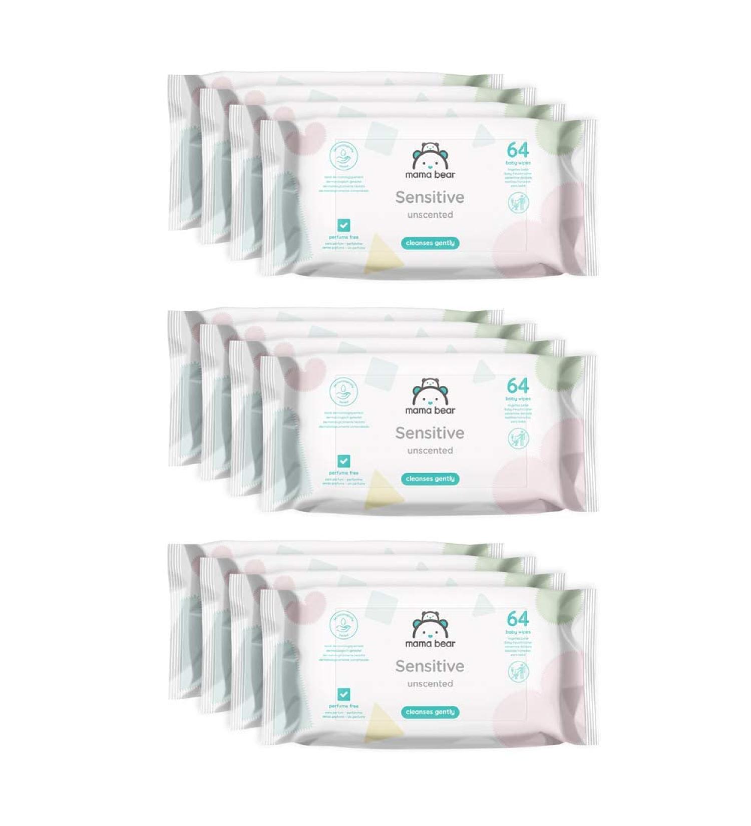 Amazon Brand Mama Bear Sensitive Baby Wipes - Unscented 768 Count (12 Packs of 64) - Gentle & Hypoallergenic Baby Wipes for Sensitive Skin - Buy Online on GoSupps.com