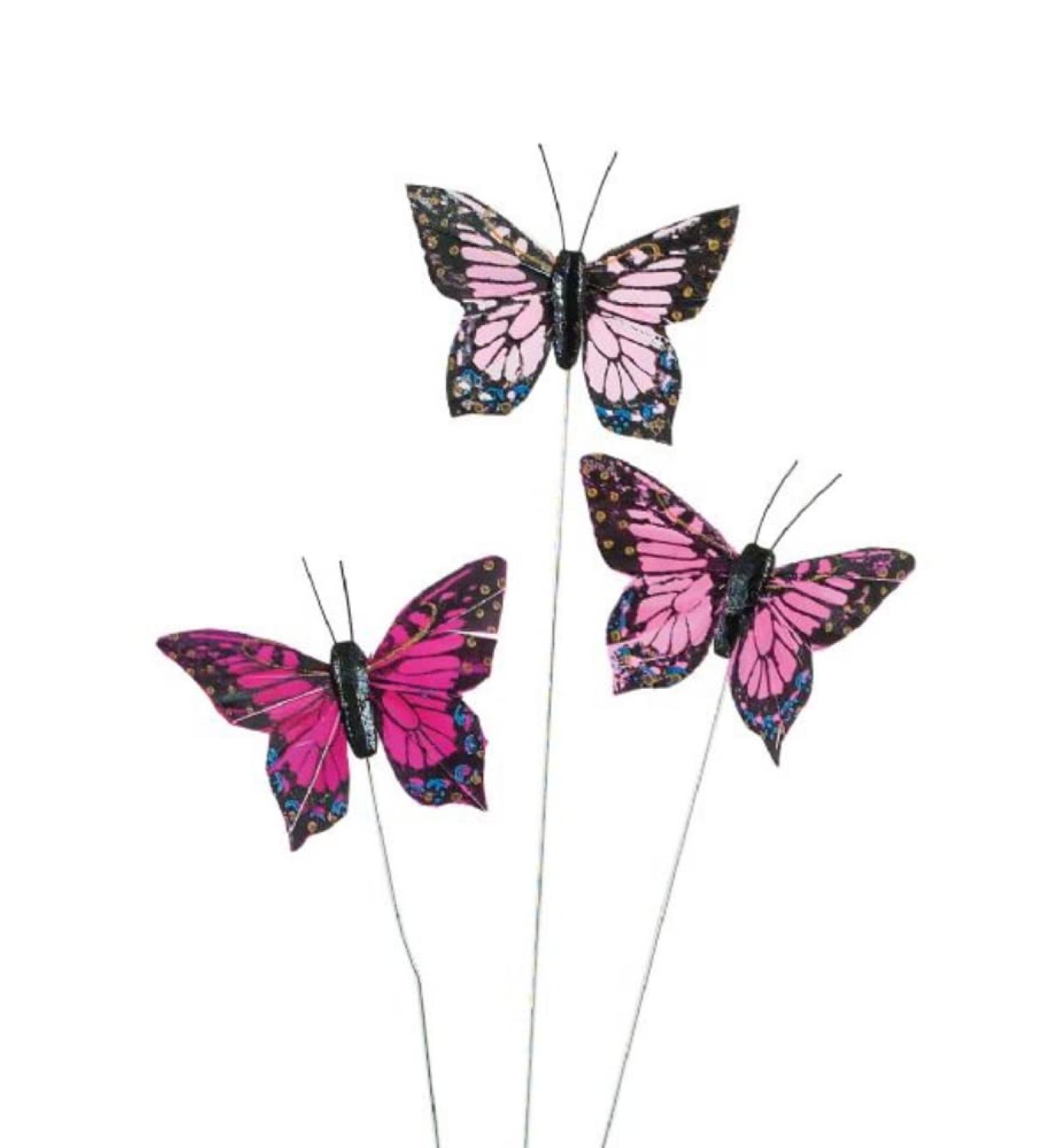 Lucky Winner Butterfly Picks for Gift Baskets/Floral Arrangements  Set of 3 (Pink)