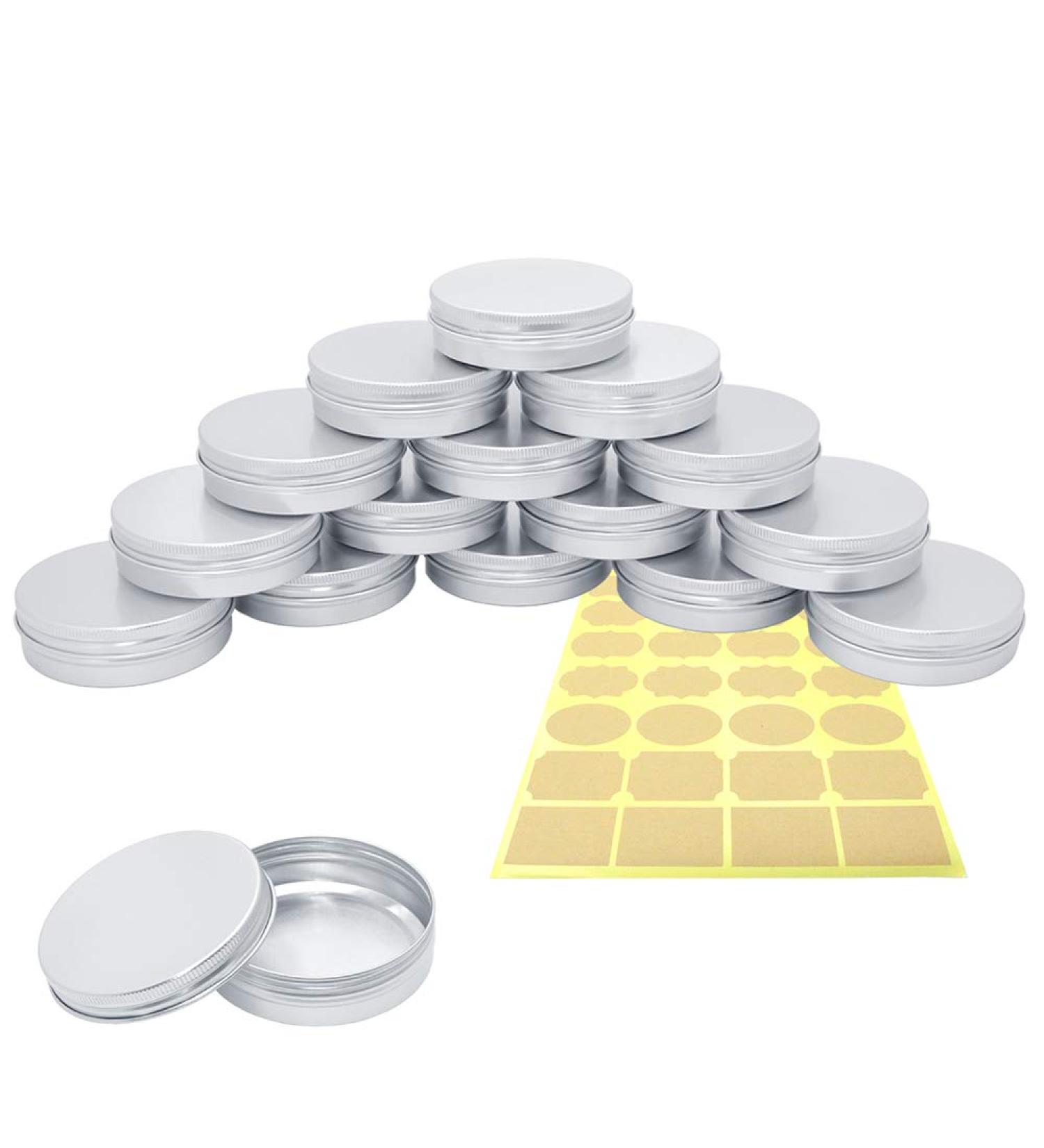 16-Part Aluminum Tin Cans with Screw Cap - 100ml Cosmetic Containers for Lip Balm Lotion Cream & More - Empty Round Cans with Sticker - Buy Online on GoSupps.com