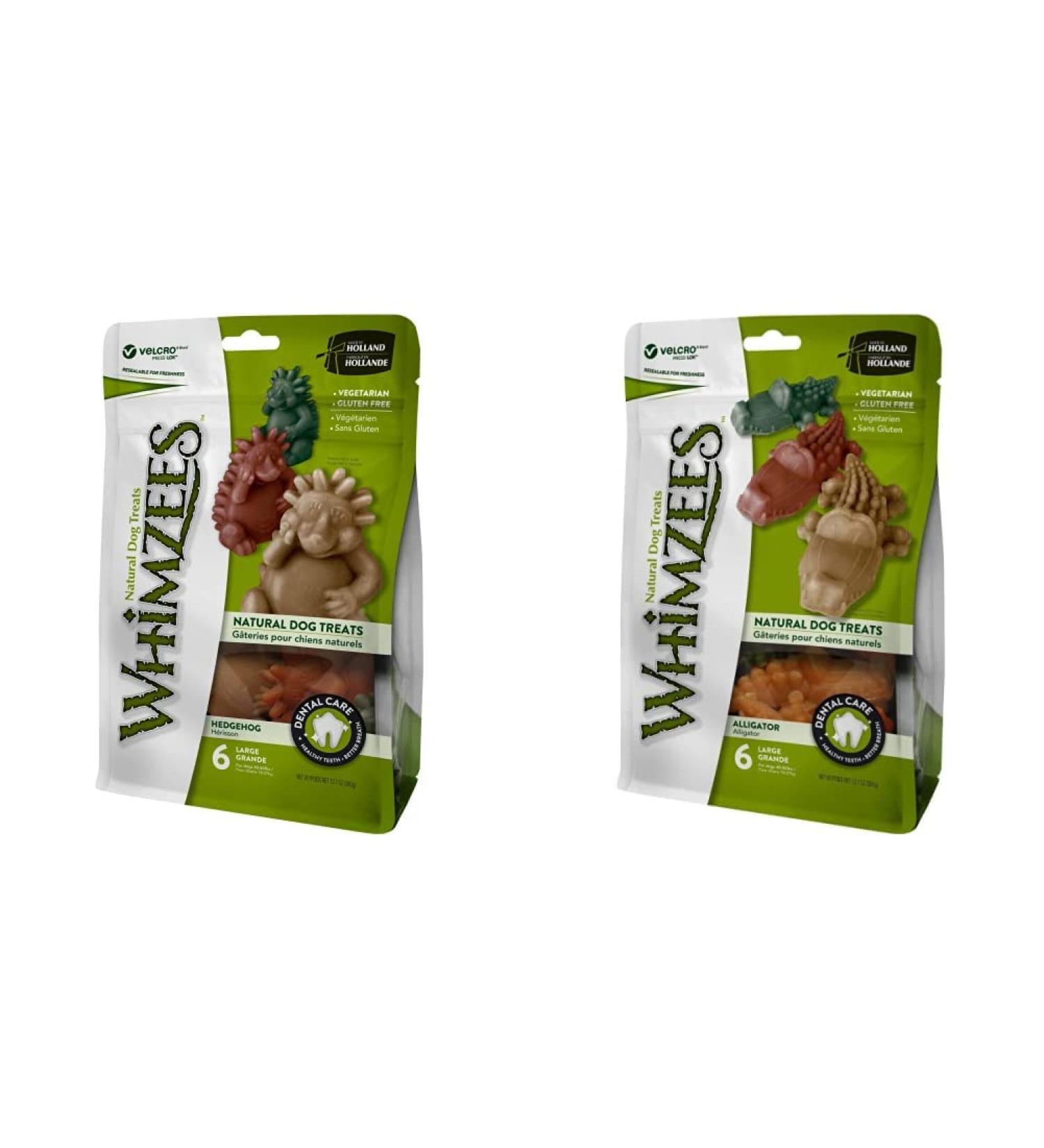 Whimzees Natural Grain-Free Dental Care Snacks for Dogs - Hedgehog & Crocodile Sticks L Size 6 Pieces (60g) - Healthy Treats for Your Pup - Buy Online on GoSupps.com