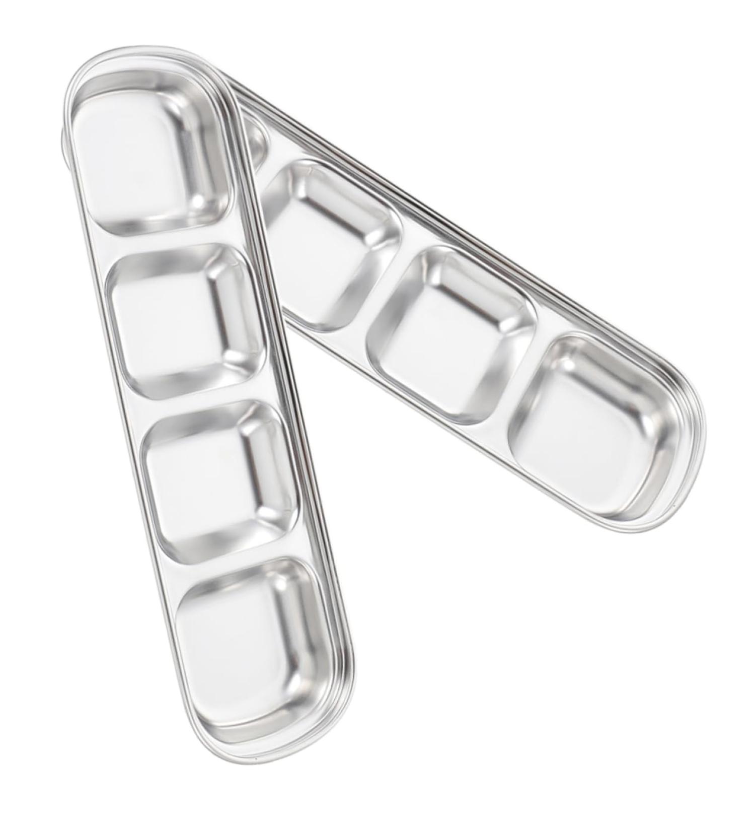 Milisten 2pcs Stainless Steel 4 Compartments Korean Style Plate Dipping Sauce Bowl Seasoning Plate Stainless Steel Sauce Plates Sauce Dishes for Dipping Toddler Mini Small Plate - Buy Online on GoSupps.com