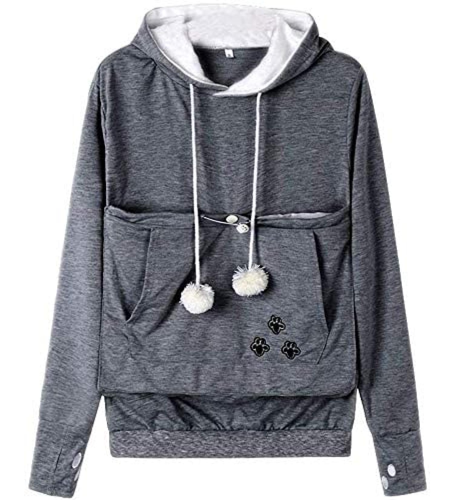 Angel zyj women sweater hoodies with cats dog bag pocket dog bag cat sweatshirt sweater hoodie hood hooded cat sweater bags long autumn winter big sizes dark gray s