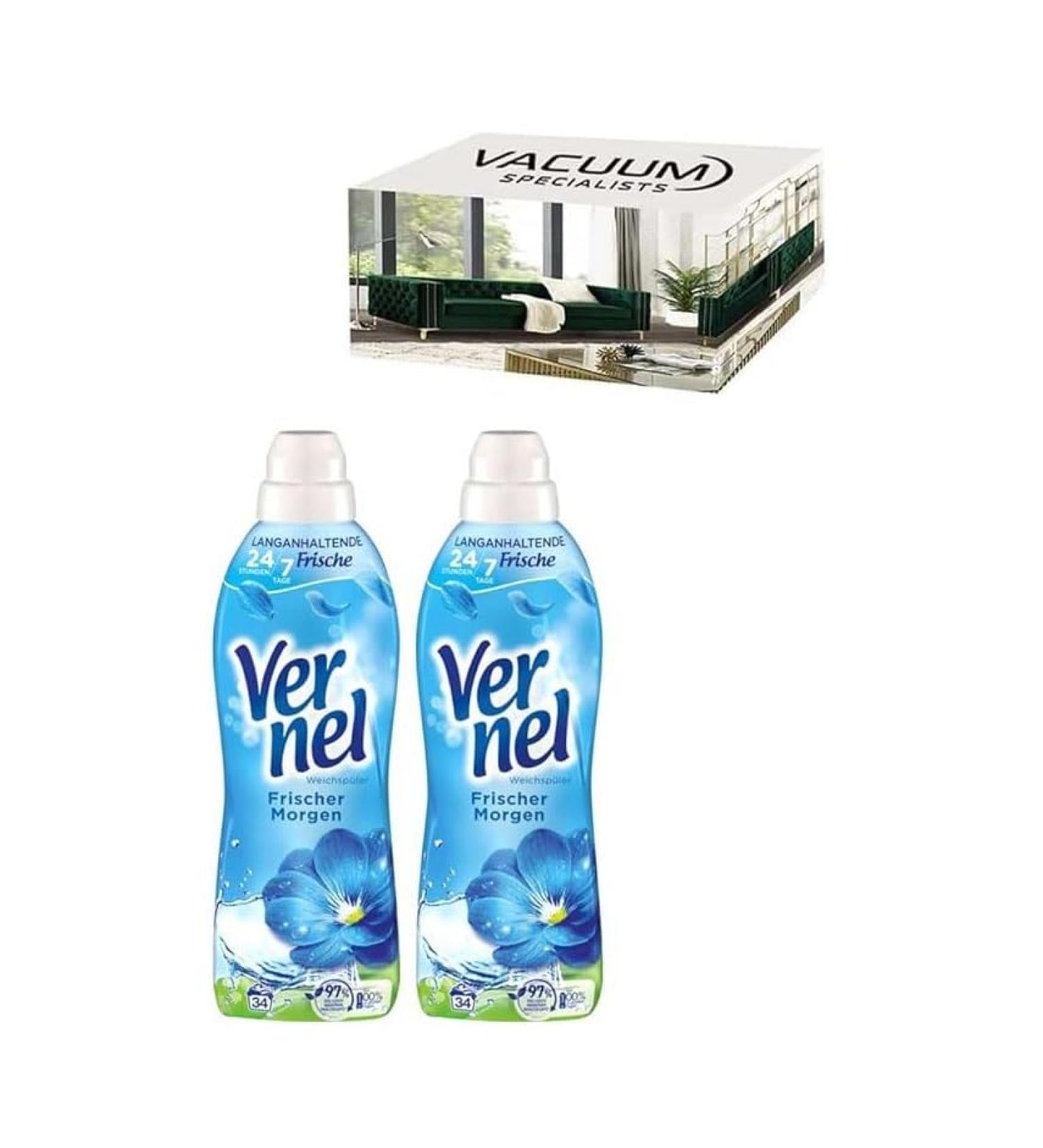 Vernel Fresh Morning Fabric Softener | Value Pack of 2 x 34 Wash Loads each | Ultra Concentrated