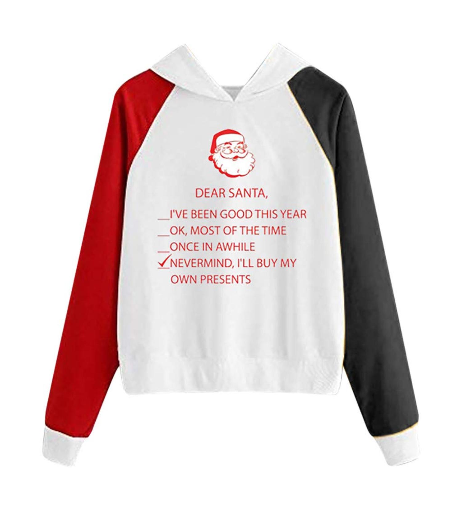Bigfanshu Womans Tops Fashion Christmas Sweater Print Hooded Round Collar Long Sleeves - Buy Online on GoSupps.com