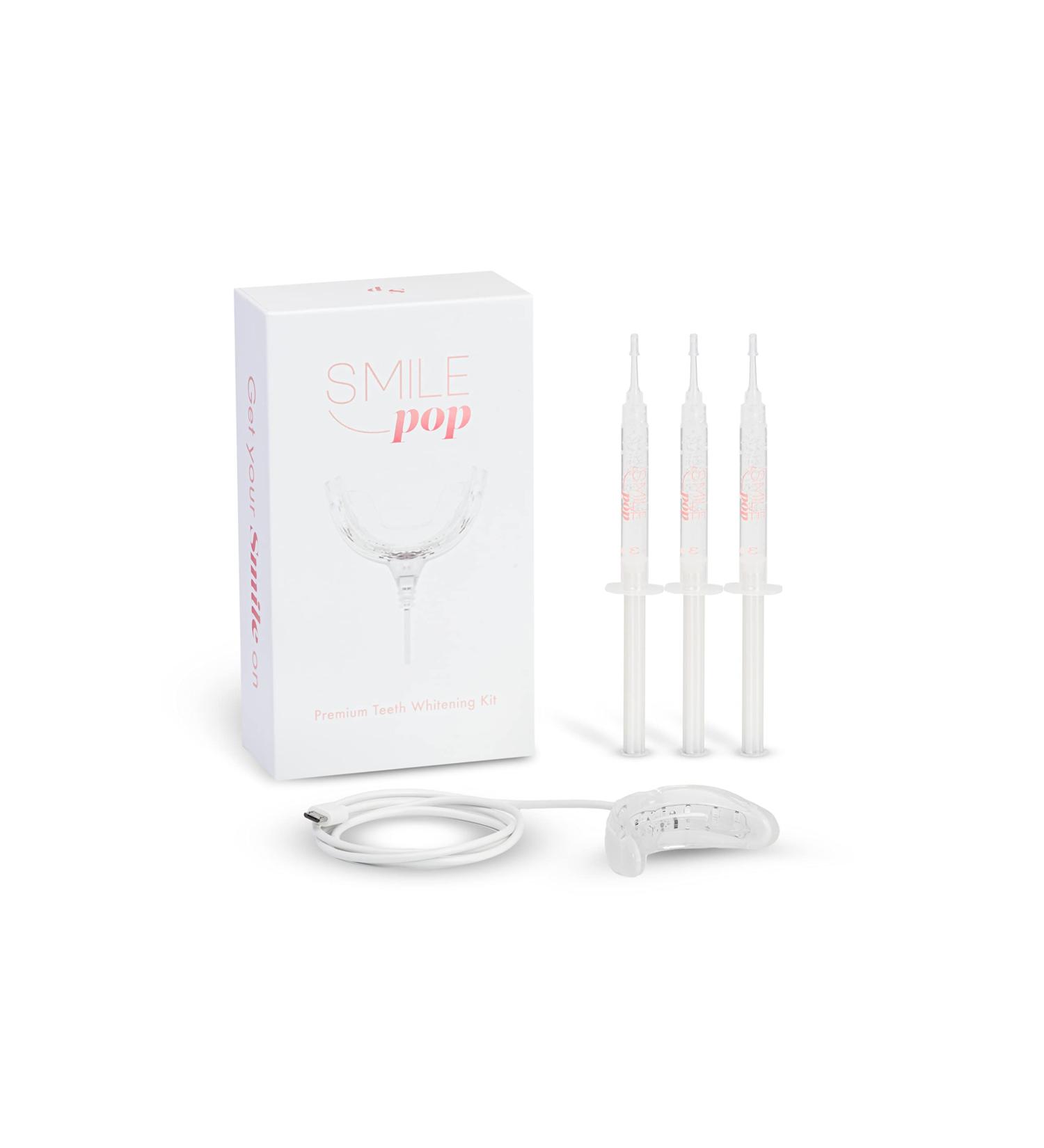 Smile Pop Premium Teeth Whitening Kit with LED Light - 3 Carbamide Peroxide Gel Syringes - 18 Uses - Removes Stains - Buy Online on GoSupps.com