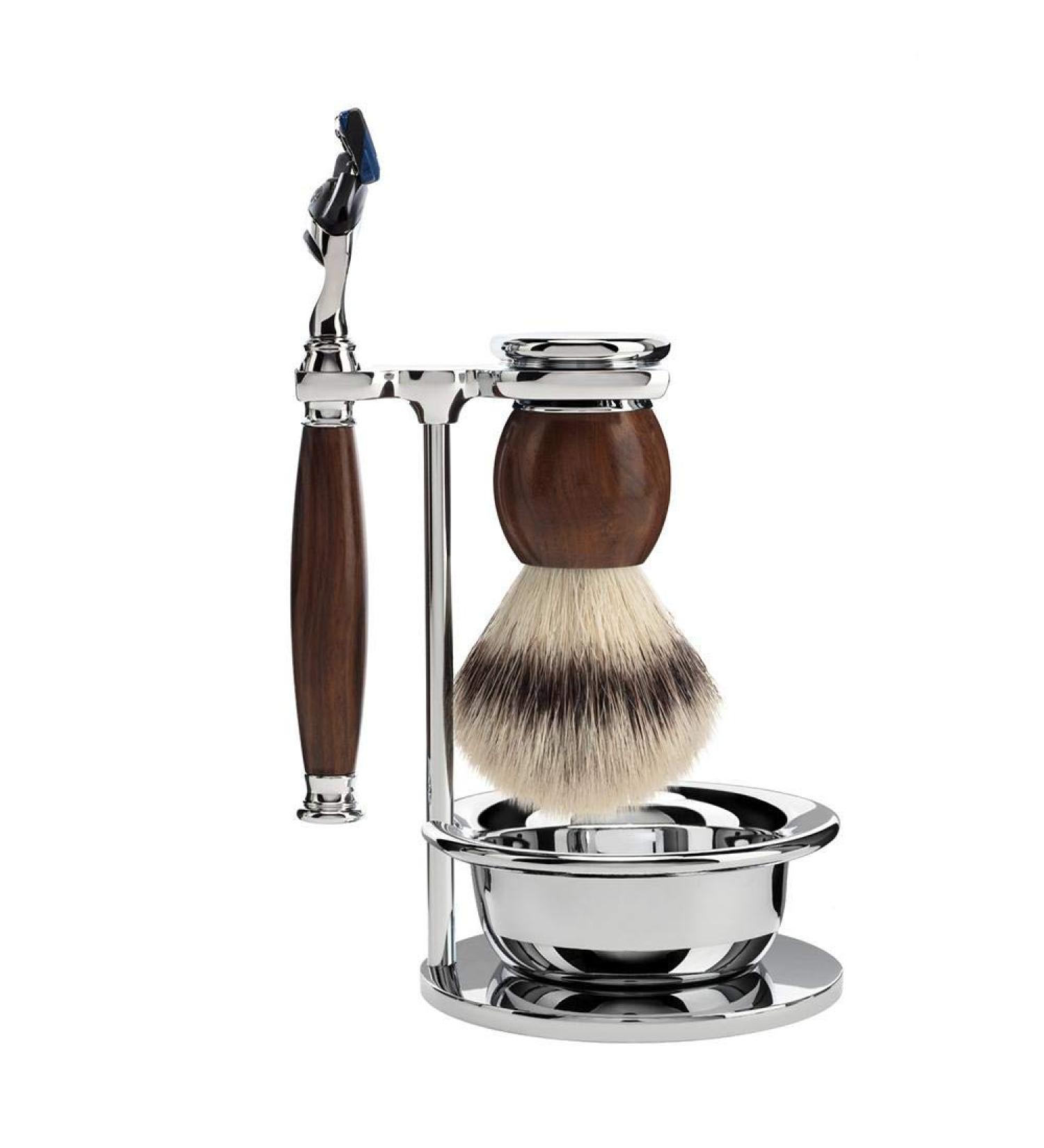 M HLE Sophist Series Shaving Set with Bowl - Silvertip Fibre & Gillette Compatible - Ironwood Luxury Razor - Buy Online on GoSupps.com