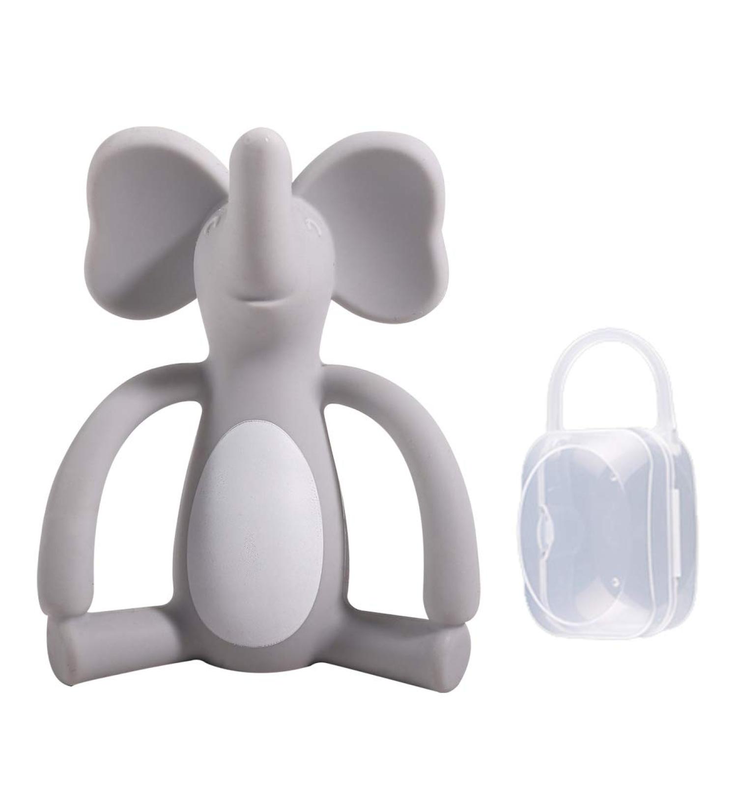 Baby Teether Pacifier - Food Grade Liquid Silicone Teething Toy - BPA Free, Multi-Texture Cute Elephant Design - Soft and Durable (Gray) - Buy Online on GoSupps.com