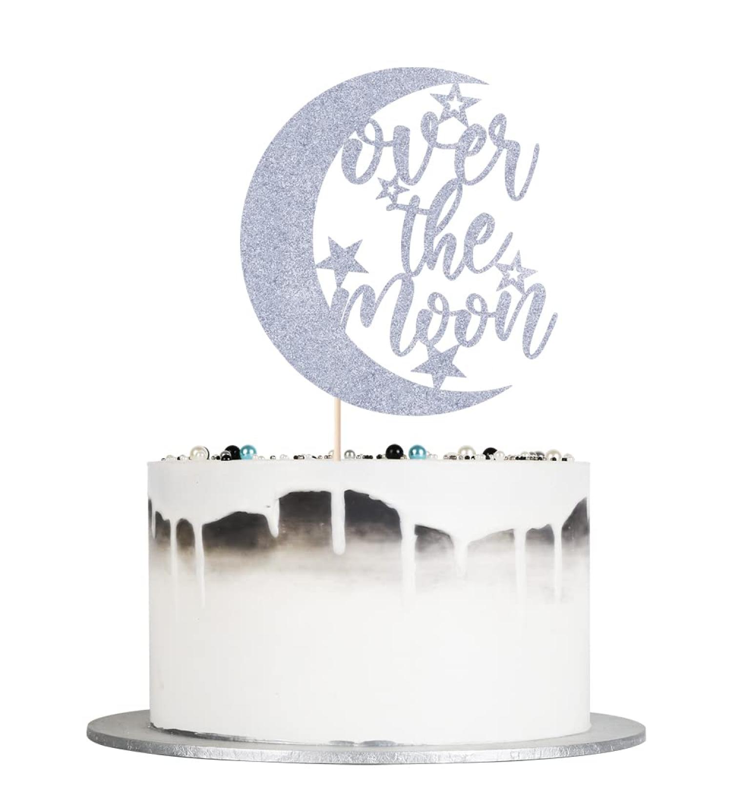 Auteby Over the Moon Cake Topper - First Holy Communion Over the Moon Cake Topper Baby Shower Birthday Party Decorations (Silver) - Buy Online on GoSupps.com