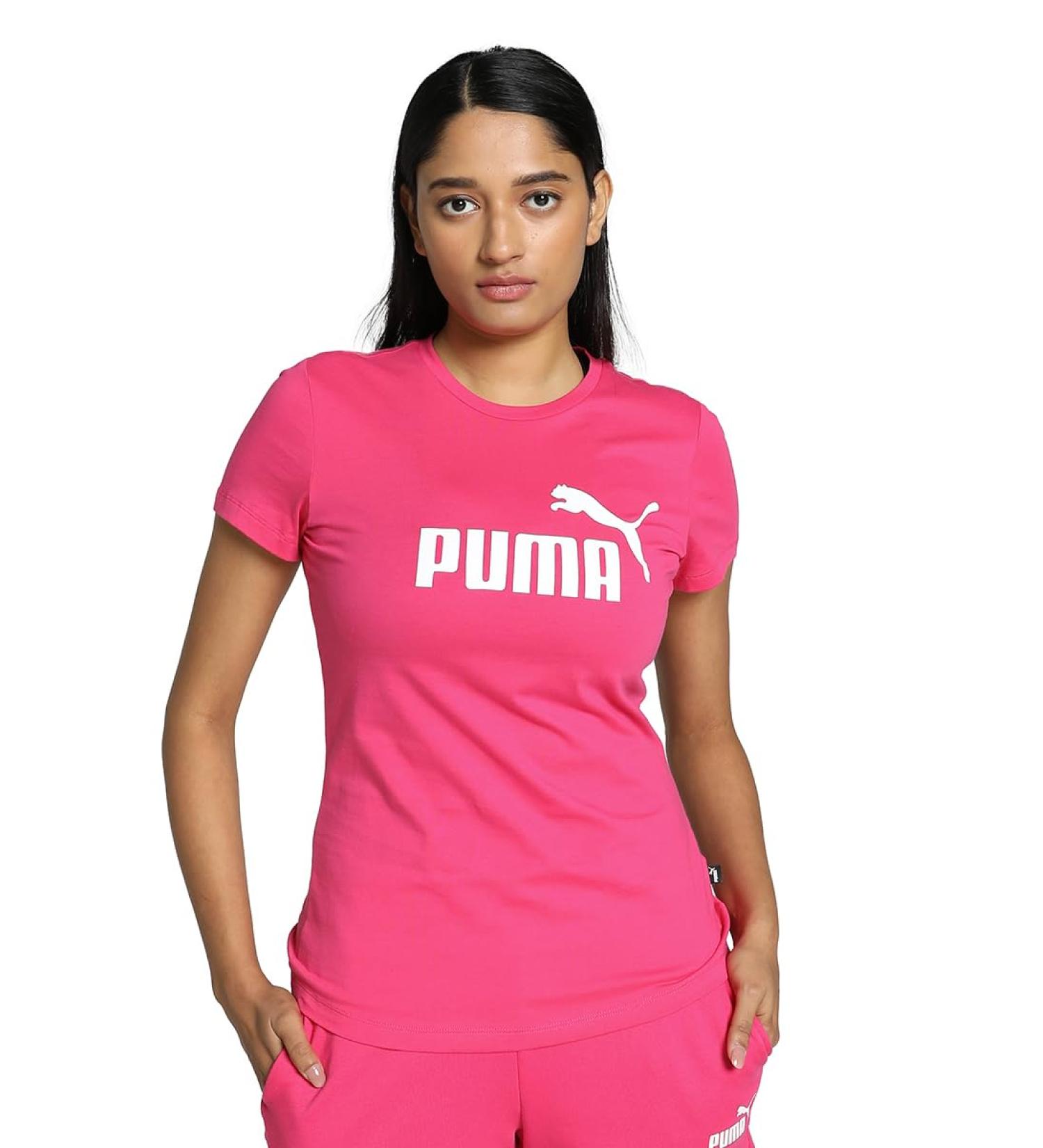 PUMA Women's ESS Logo Tee M Garnet Rose Pink - Stylish & Comfortable T-Shirt for International Shipping - Buy Online on GoSupps.com