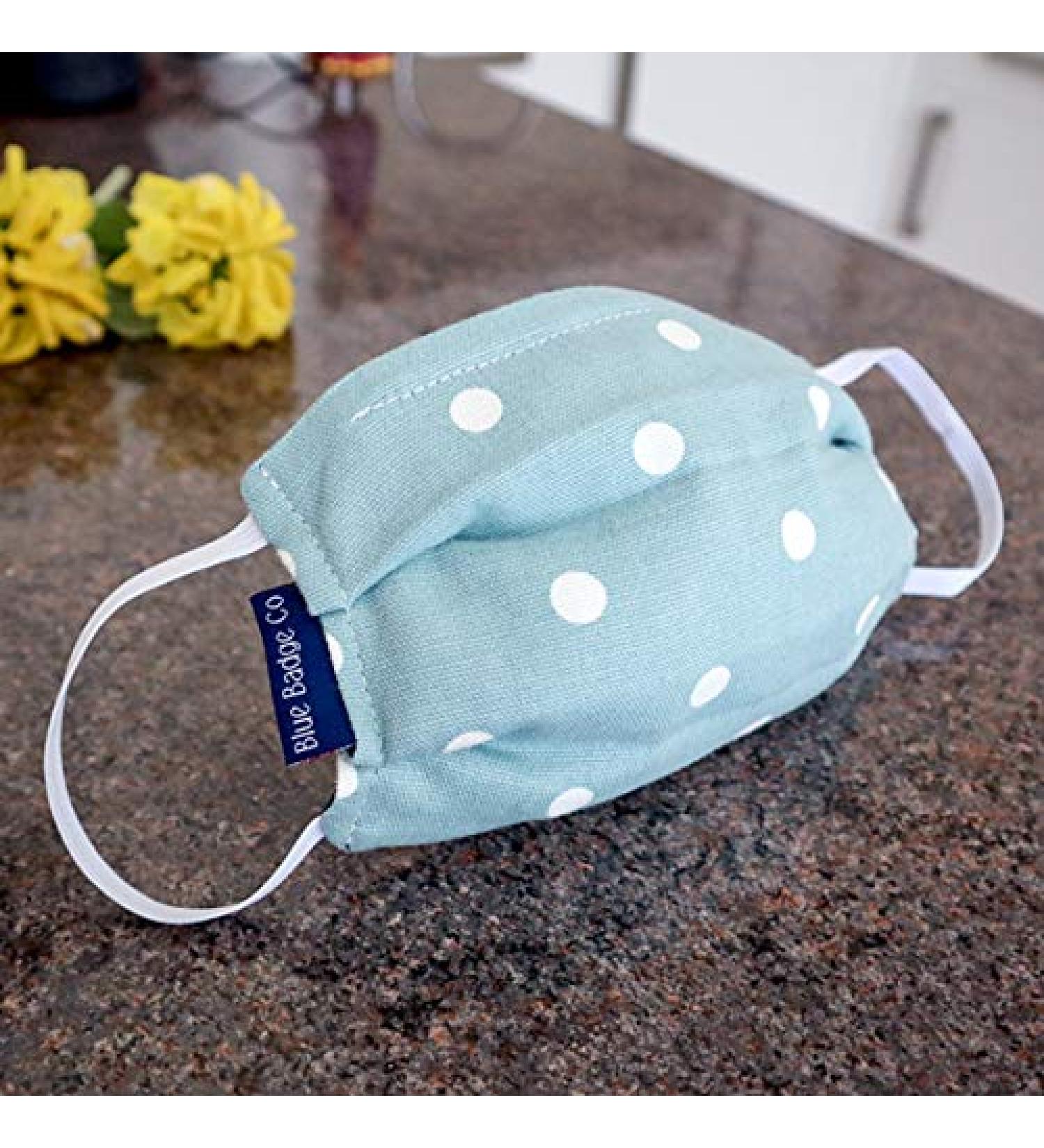 Blue Badge CO 5-Pack Small Cotton Facial Masks - Double Layer Face Cover in Aqua Marine Spotty with Filter Bag - Buy Online on GoSupps.com