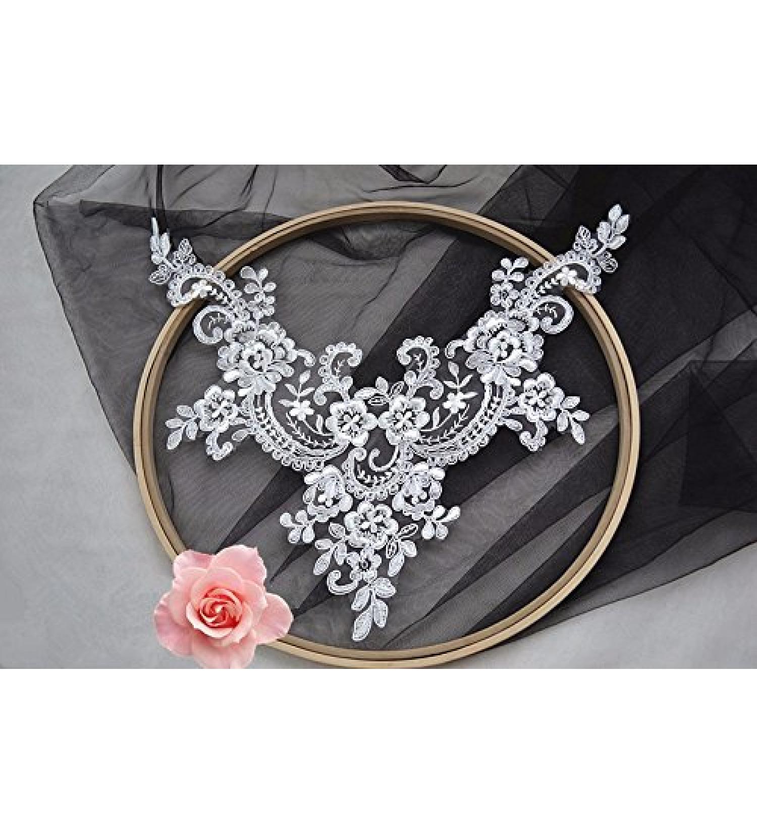 2PCS Lace Wedding Dress Veil Applique & Bridal Collar Headdress Set - Handmade DIY Accessories (Color A) - Buy Online on GoSupps.com