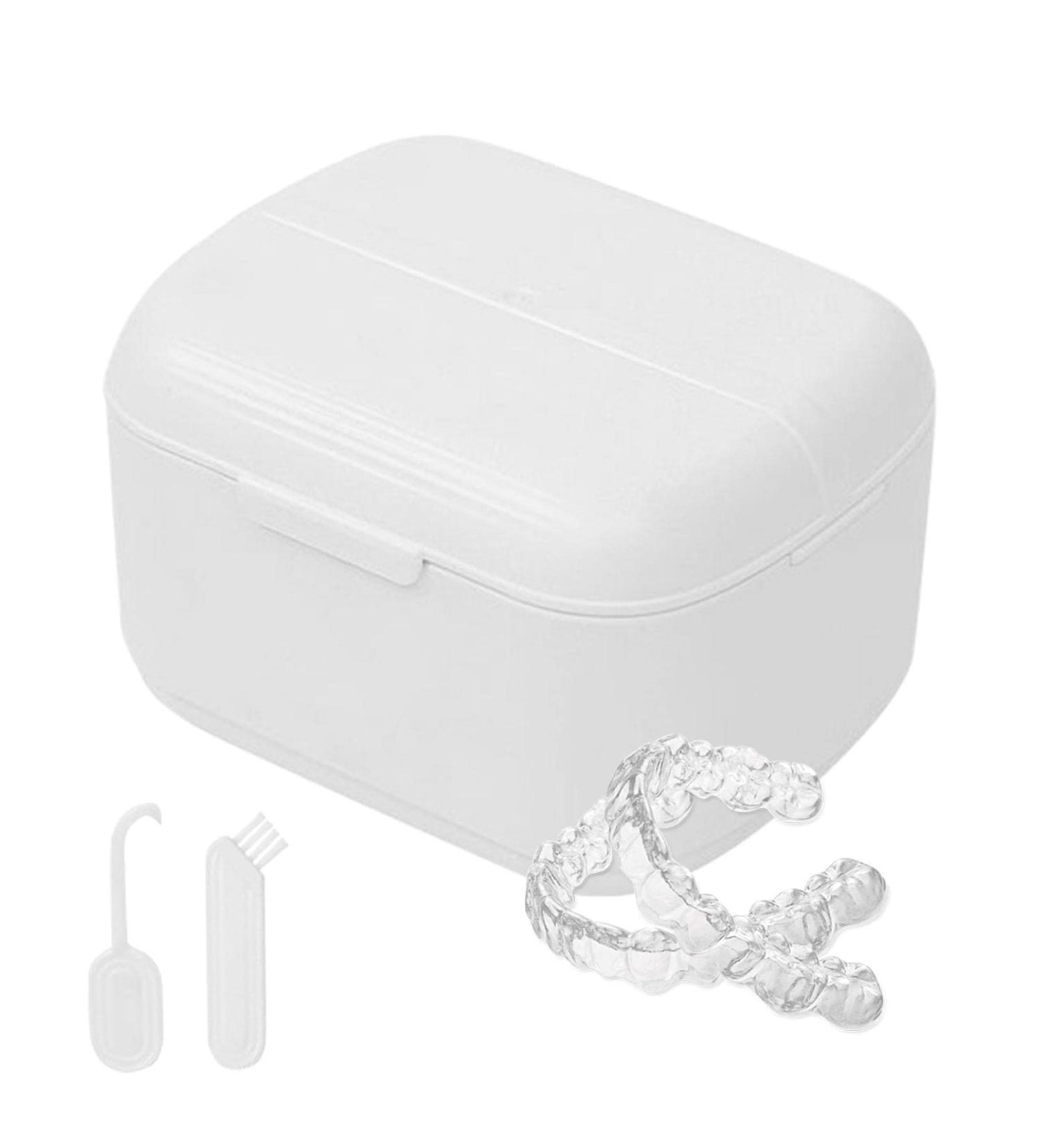 Povanjer Prosthesenbadtui - Portable Soaking Container for Prosthesis | Travel Case with Brush & Filter Basket for Retainers & Artificial Teeth - Buy Online on GoSupps.com