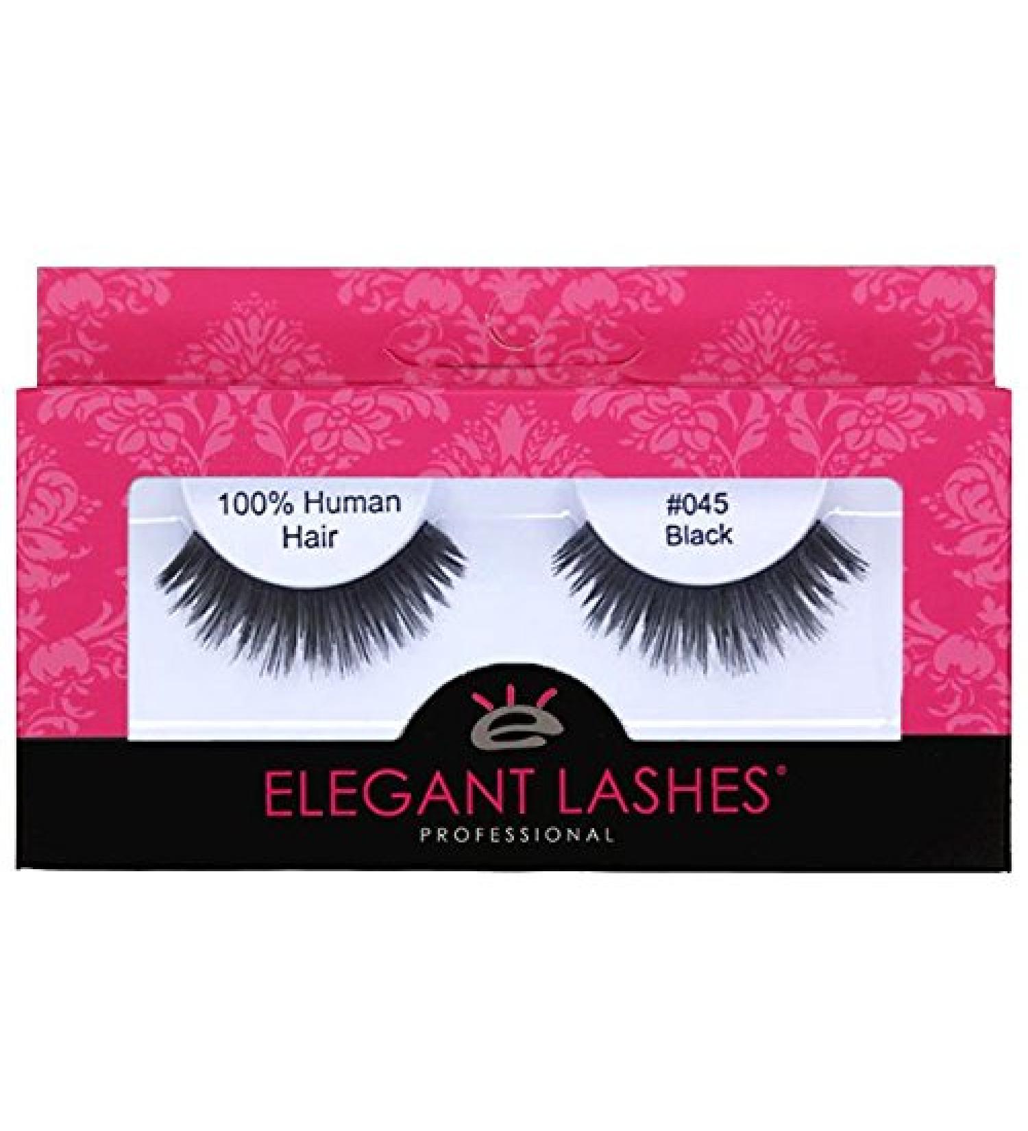 Elegant Lashes #045 Black Long Glamorous Professional Human Hair False Eyelashes - Buy Online on GoSupps.com