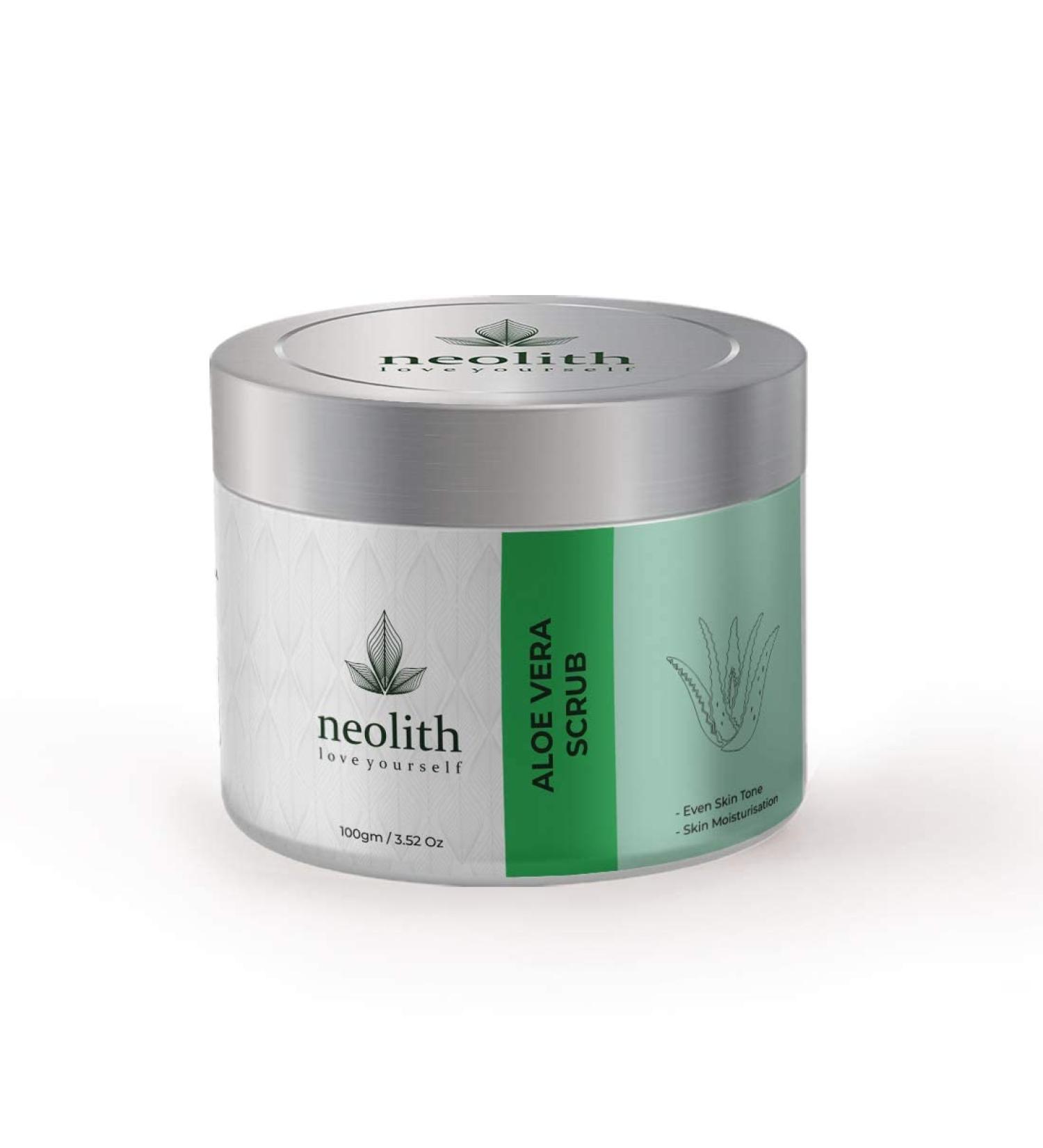 Neolith Aloe Vera Scrub - Exfoliating Scrub for Acne Blackheads & Dull Skin | Paraben & Sulphate Free | 100g | ECOCERT Certified | Ideal for All - Buy Online on GoSupps.com