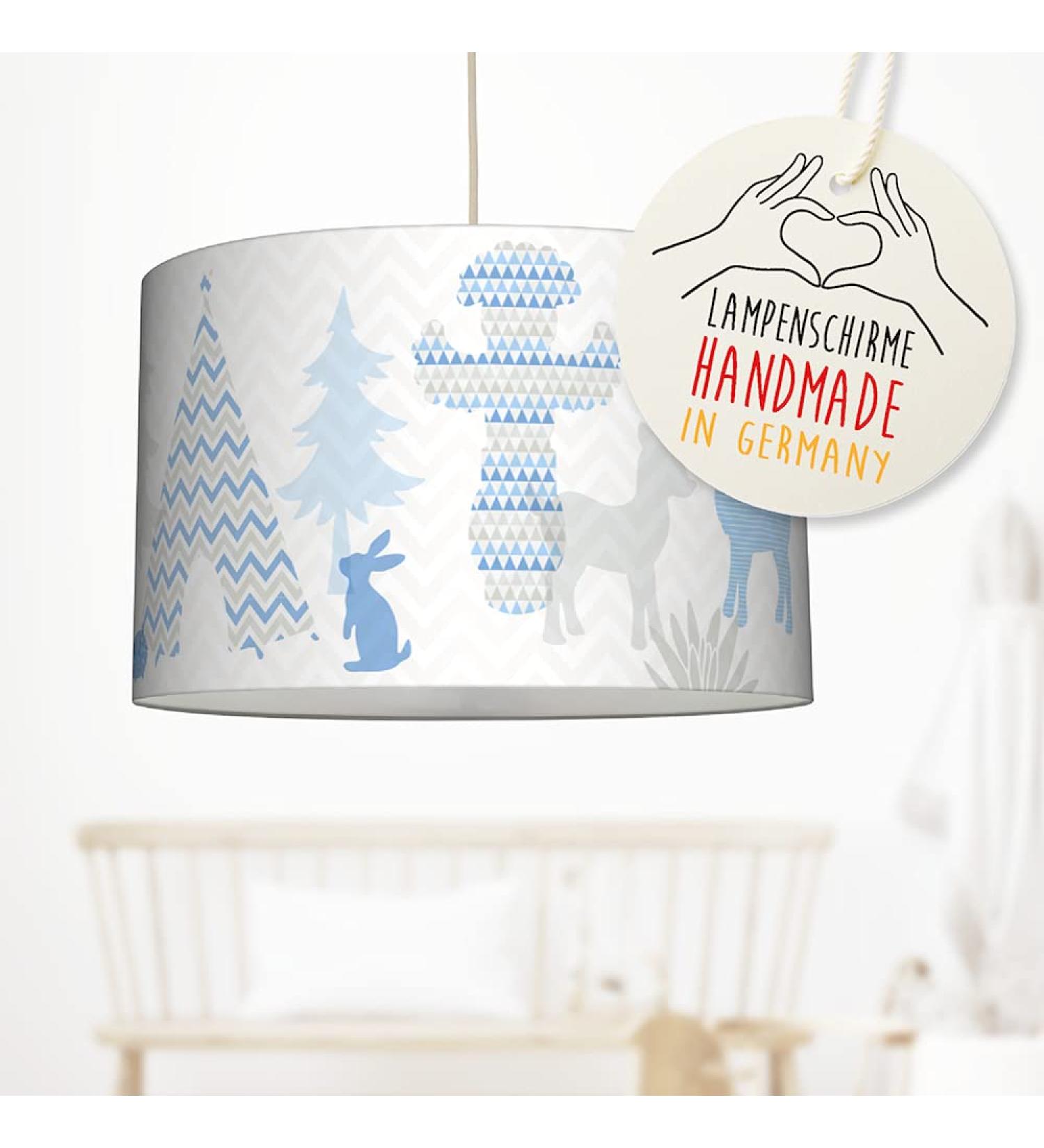 Lovely Label Indian Animals Ceiling Lamp for Kids - 30x20 cm Baby Room Decoration - Blue Beige Lampshade Included - Buy Online on GoSupps.com