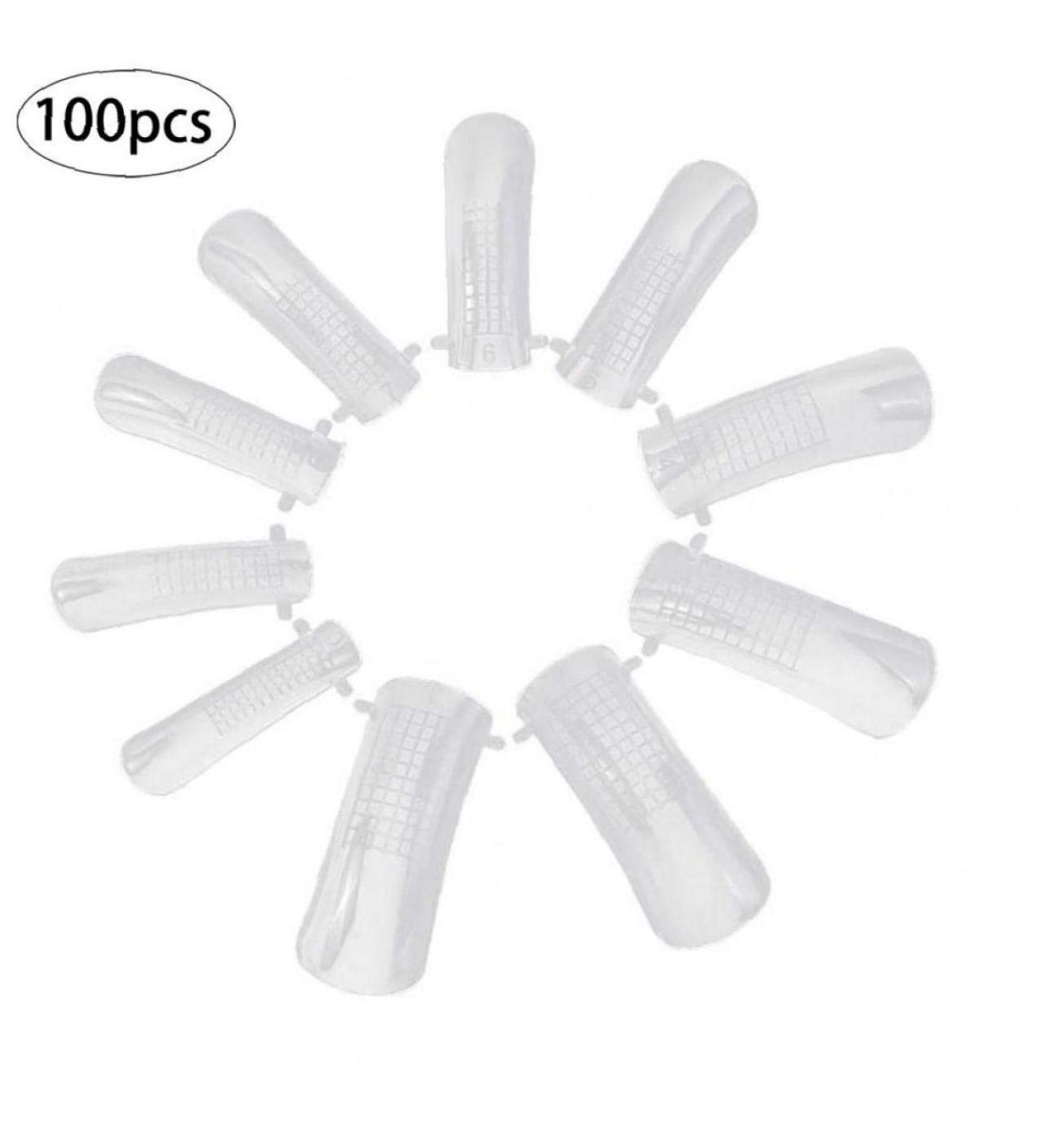 100 PCS False Nail Art Forms - Clear Full Cover PolyGel Tool for Dual Acrylic Nail Extensions | 10 Sizes with Scale - Buy Online on GoSupps.com