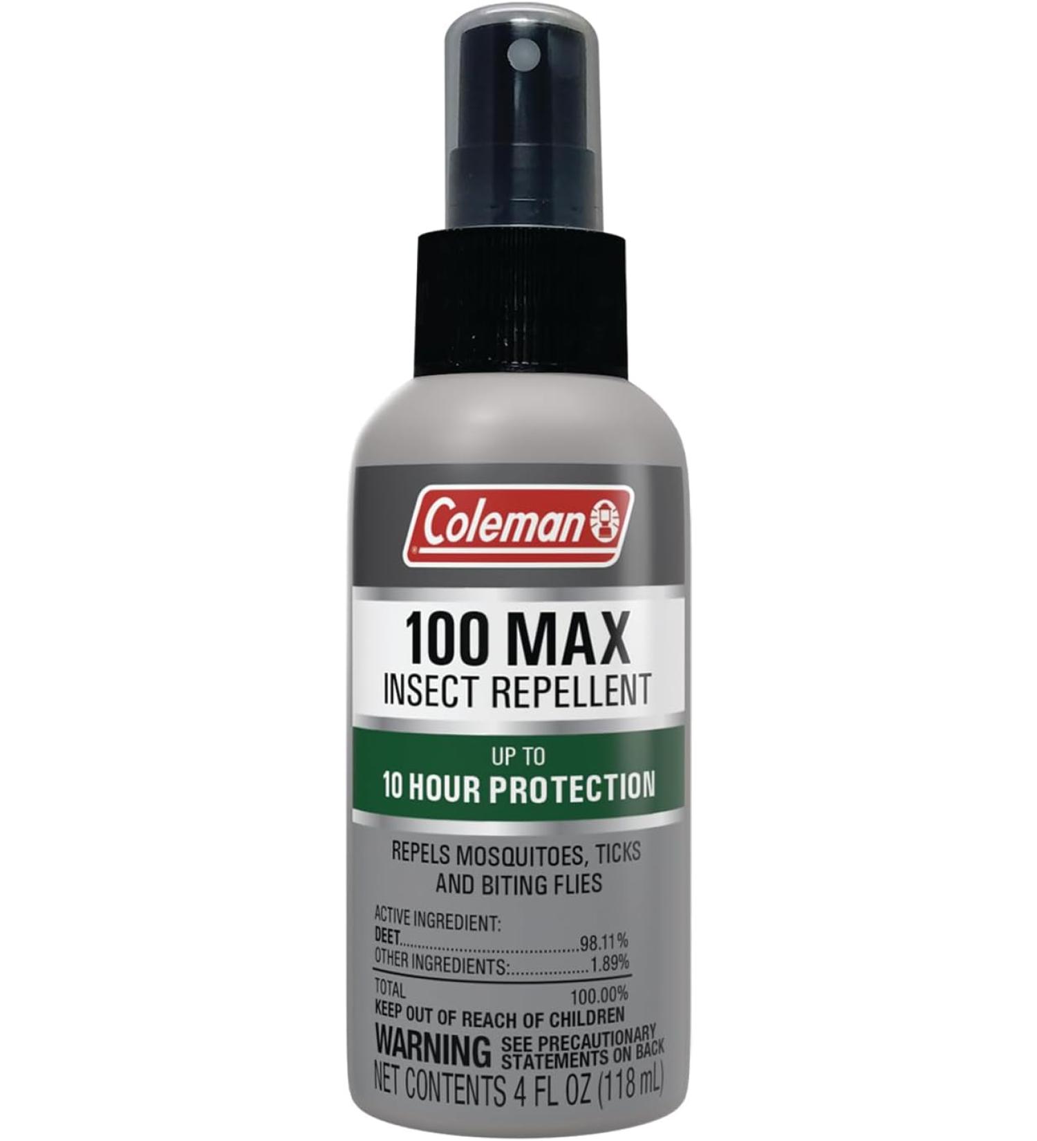 Coleman Insect Repellent Spray - 100% MAX DEET Insect Repellent Pump Spray, Protection Against Ticks, Mosquitoes, chiggers, gnats, Fleas and Flies, Ideal for Camping, Hiking, Outdoor Activities, 4oz - Buy Online on GoSupps.com