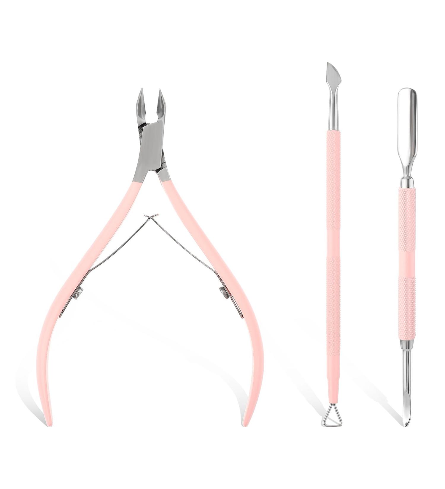 Yolev 3pcs Cuticle Trimmer with Cuticle Pusher 3 PCS Pink Nail Cuticle Nipper Professional Pedicure Manicure Nippers Rainbow Sharp Durable Pedicure Manicure Tools for Fingernails and Toenails - Buy Online on GoSupps.com