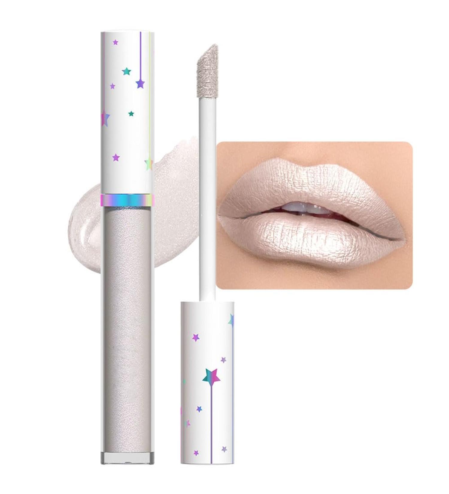 Buy Floral White Metallic Shimmer Glitter Lip Gloss - Long Lasting Waterproof Liquid Lipstick | 1Pc Sparkly Lip Stain Makeup Set for Women - Buy Online on GoSupps.com