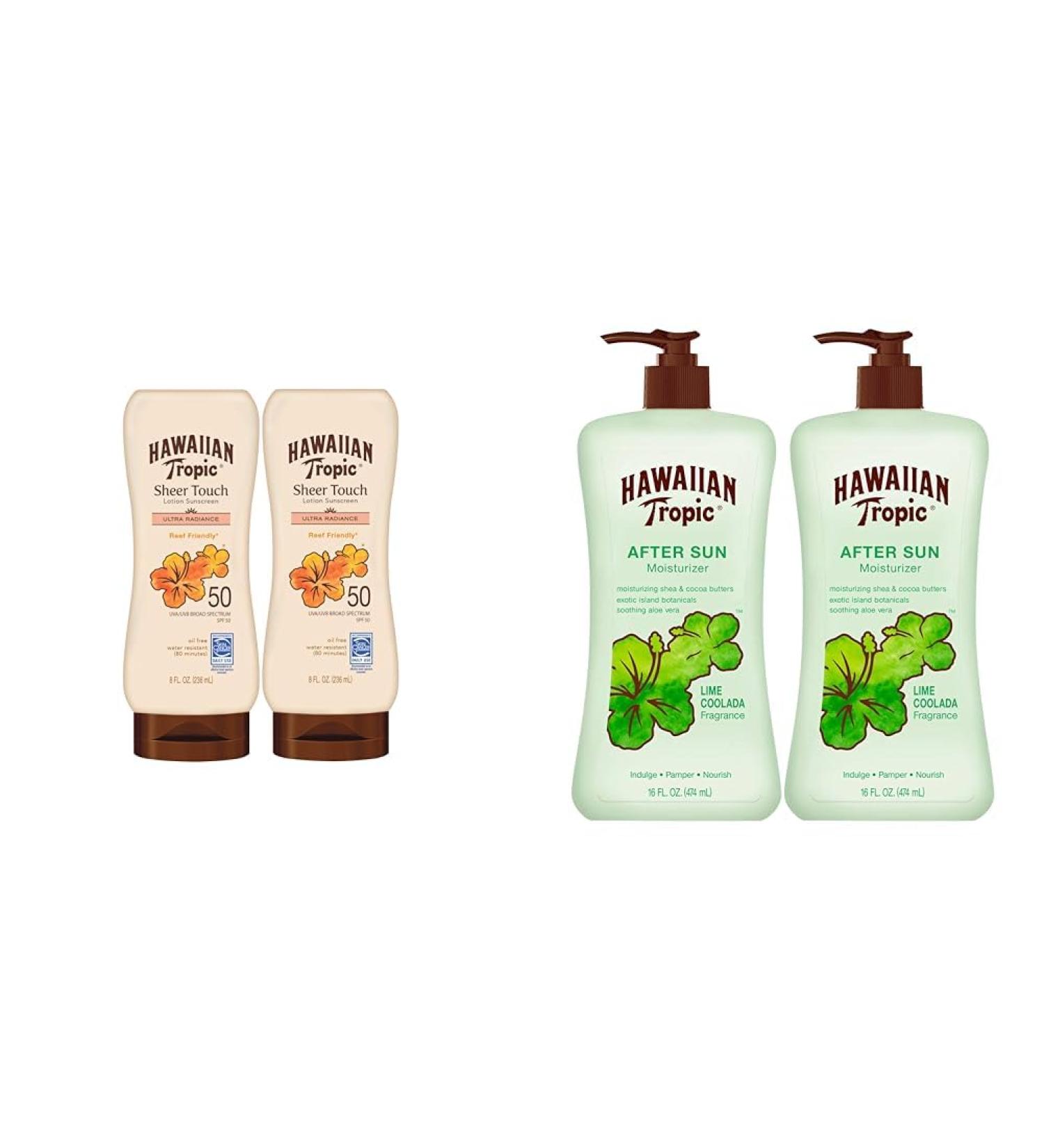 Hawaiian Tropic Sheer Touch Ultra Radiance SPF 50 Sunscreen Twin Pack with Lime Coolada After Sun Lotion Twin Pack - Buy Online on GoSupps.com