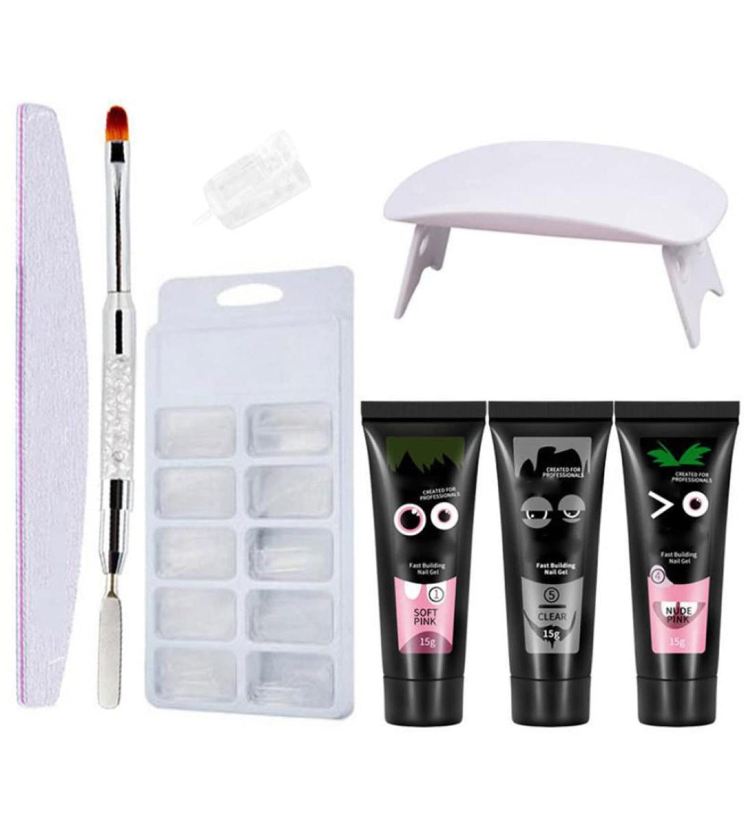 Nail Extention Gel Kit 3 Colors Nail Extension Gel UV Lamp False Nail Tips Style2 Nail Extension Set - Buy Online on GoSupps.com