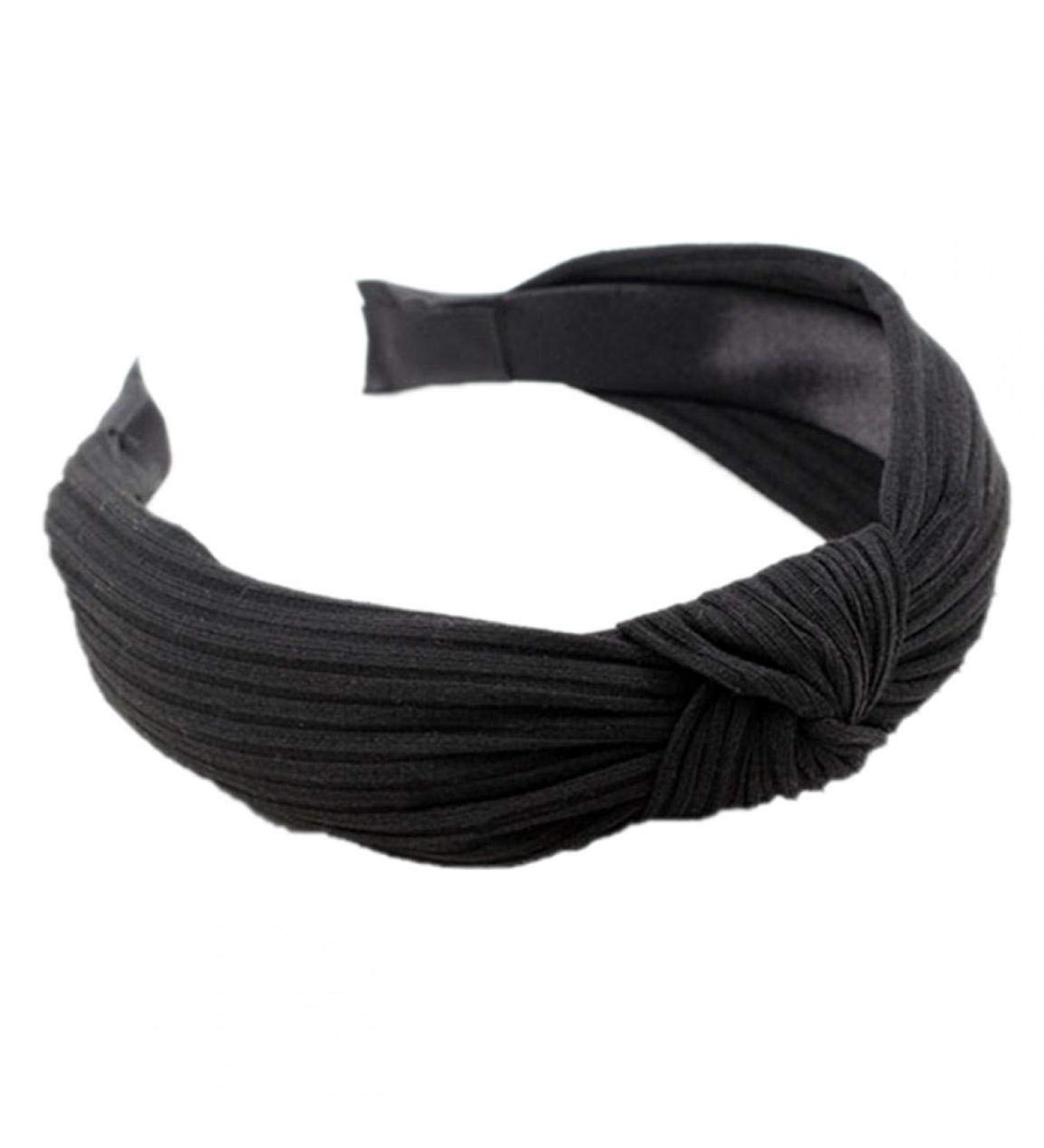 Knotted Headbands For Women Wide Plain Turban Headband Fashion Cross Knot Hair Bands With Solid Colors (Black) - Buy Online on GoSupps.com