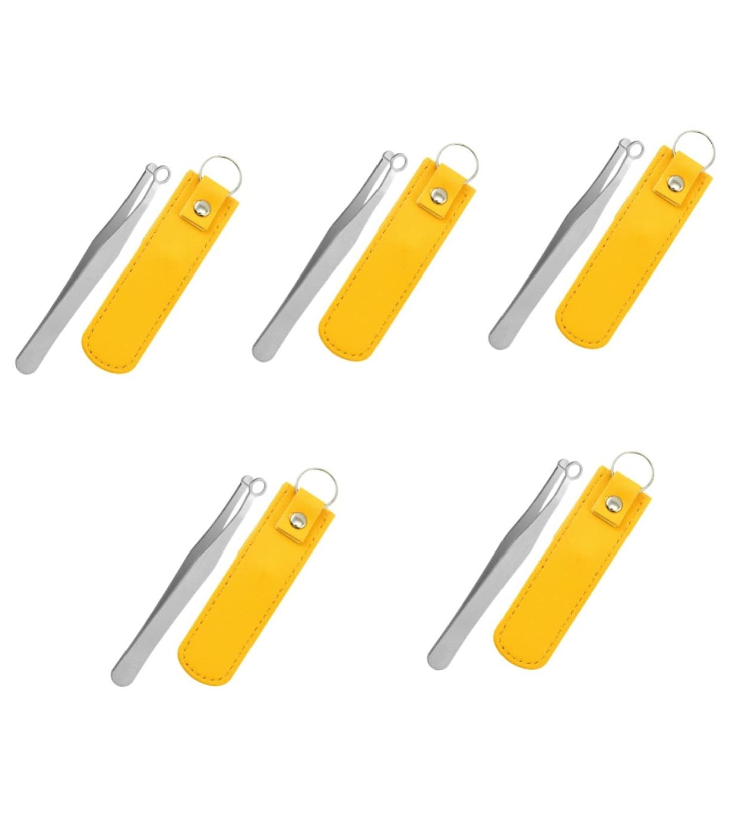 Frcolor Stainless Steel Round Nose Hair Clips - 5-Pack Reusable Beard & Eyebrow Tweezers for Men - Yellow - 9.8x1cm - Perfect Grooming Tool for Nose & Eyelash Hair Removal - Buy Online on GoSupps.com