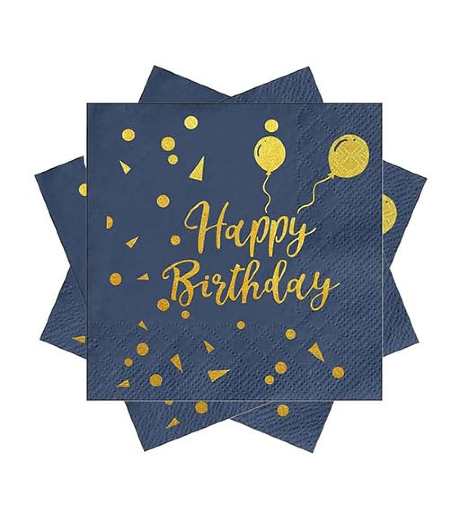 40 Pieces Blue & Gold Birthday Napkins - 33x33 cm Paper Party Napkins for Boy & Girl Celebrations - Buy Online on GoSupps.com