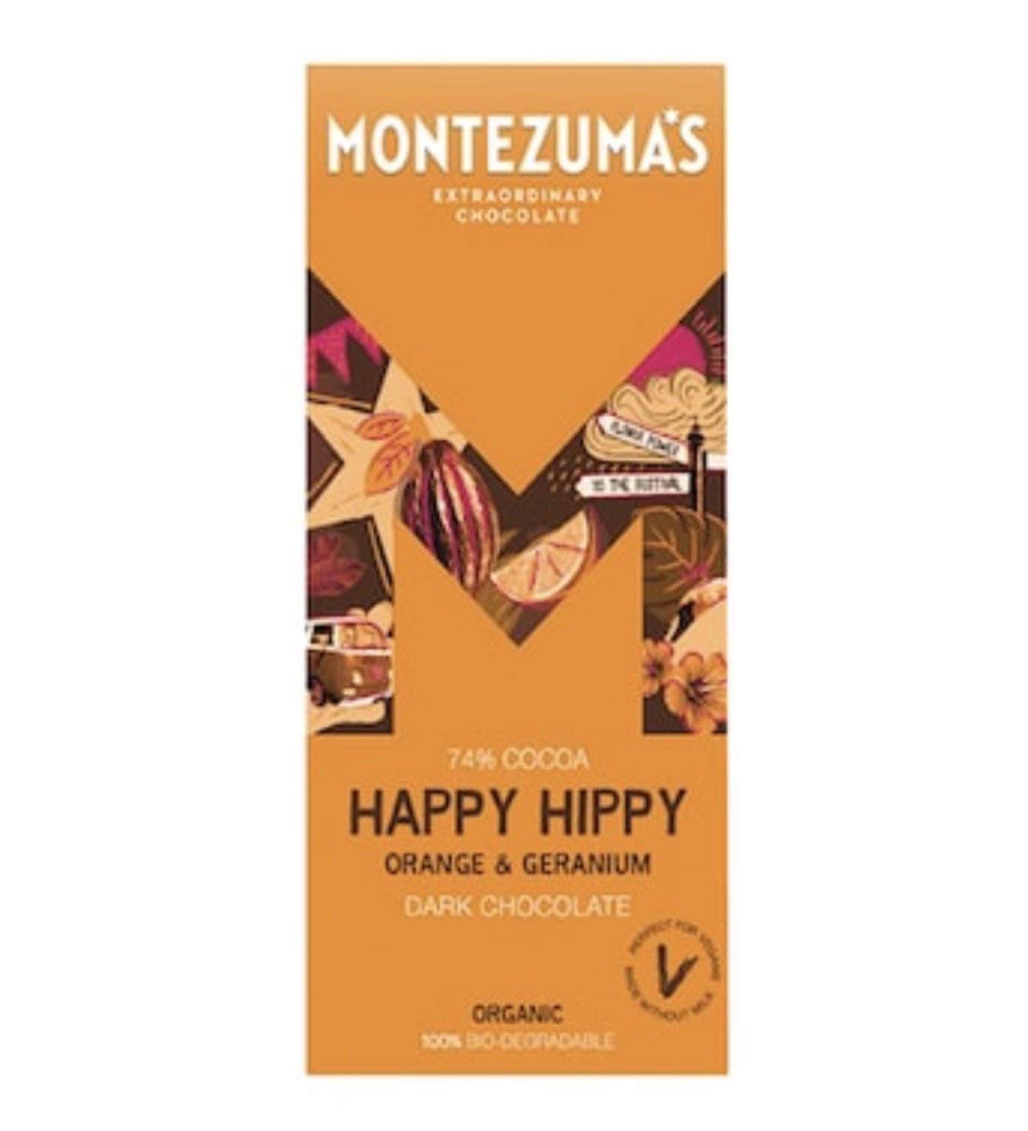 Montezuma Happy Hippy Orange & Geranium Dark Chocolate Bars 90g Pack of 6